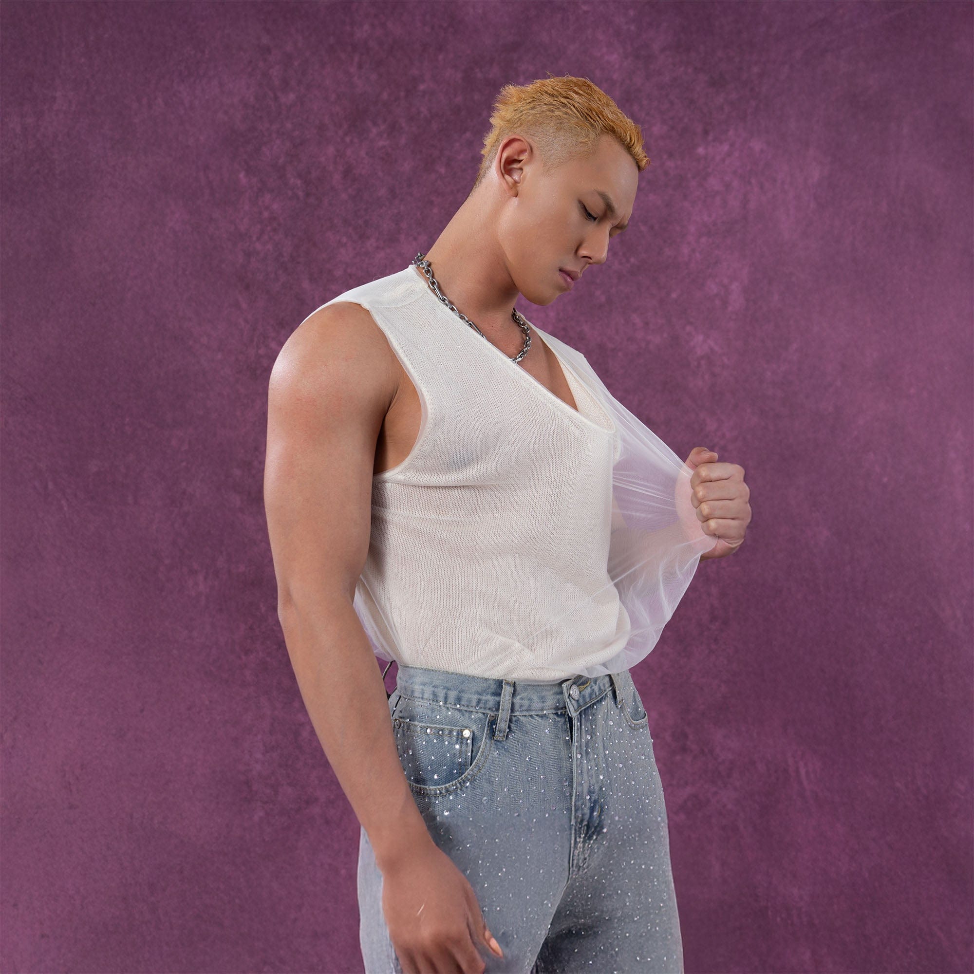 CLP Sheer-Layered V-Neck Oversized Tank Top, premium urban and streetwear designers apparel on PROJECTISR.com, CLP