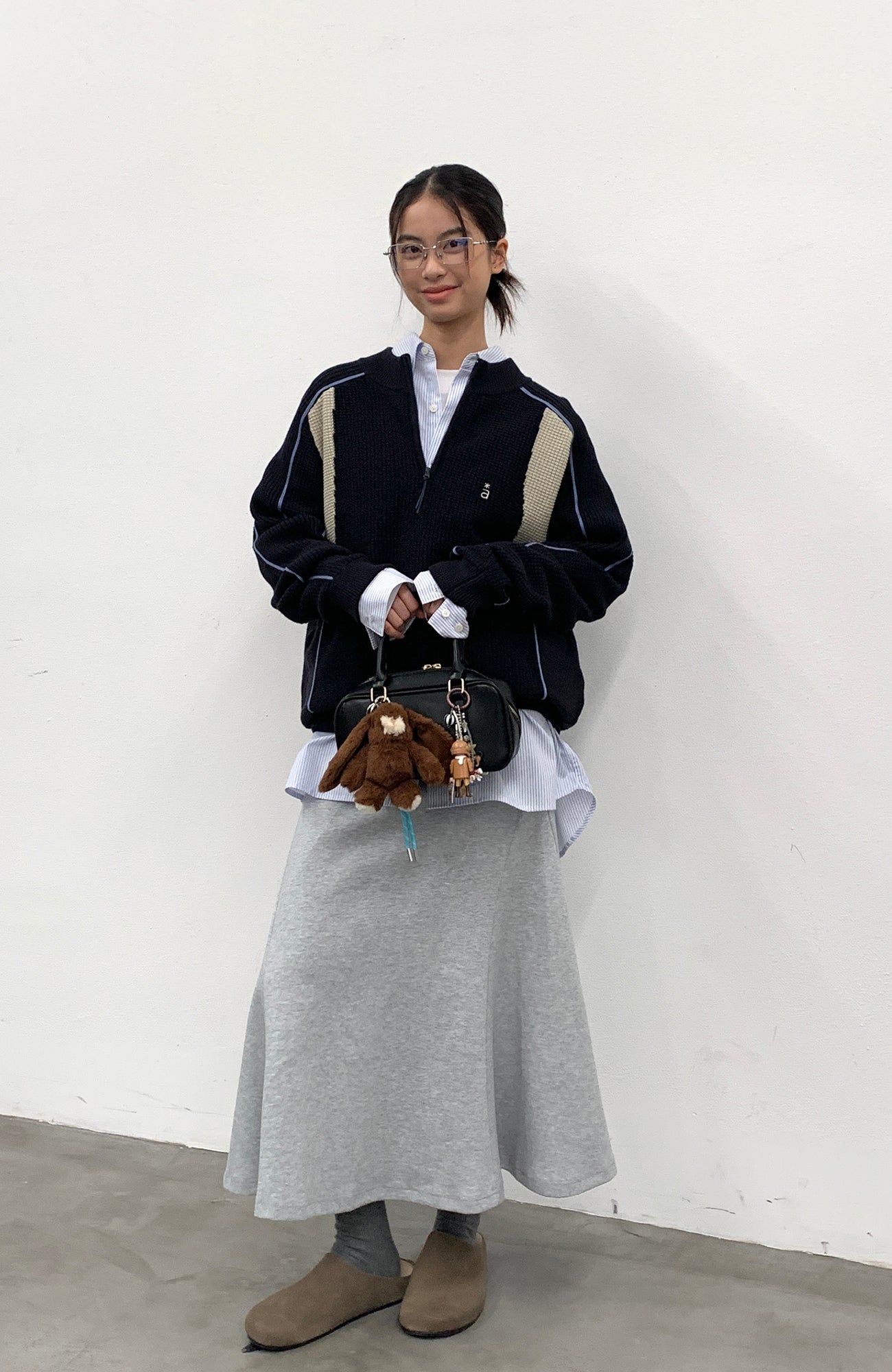 ROARINGWILD A ARCH Contrast Panel Raglan Half-Zip Sweater