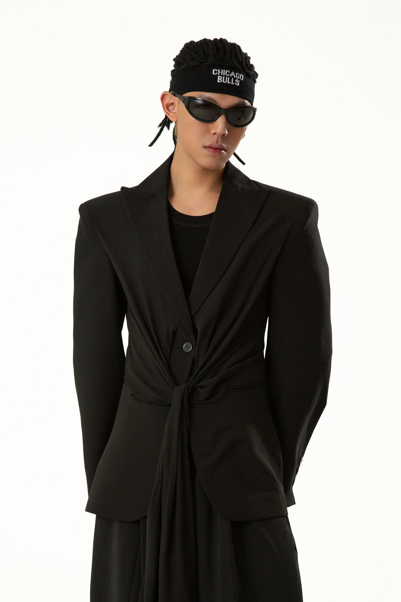 CLP Chic Draped Sash Waist Blazer, premium urban and streetwear designers apparel on PROJECTISR.com, CLP