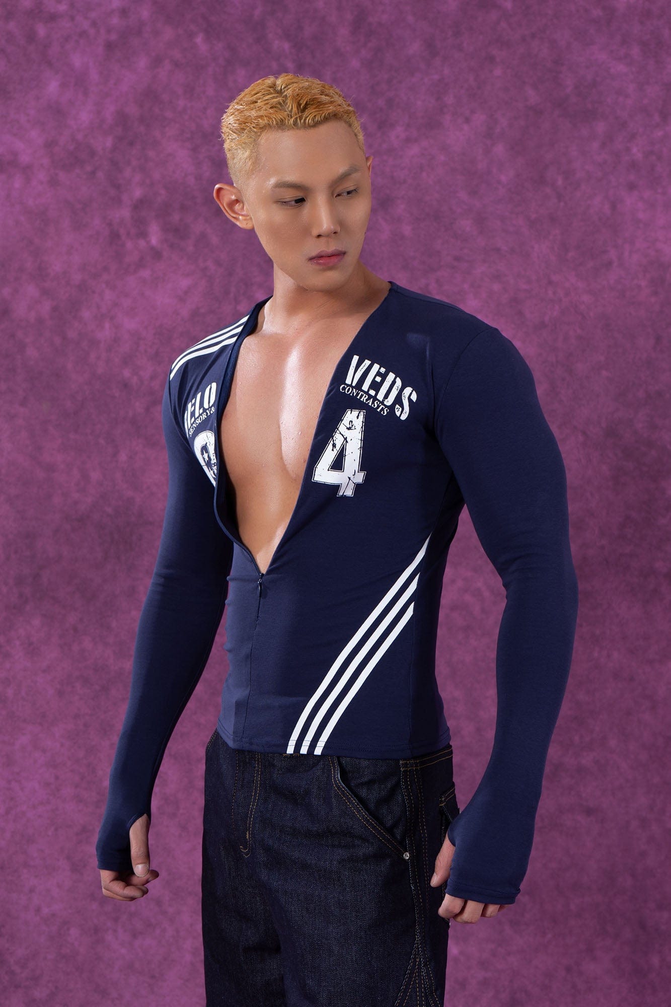 CLP V-Neck Zip-Up Slim Long-Sleeve Tee, premium urban and streetwear designers apparel on PROJECTISR.com, CLP