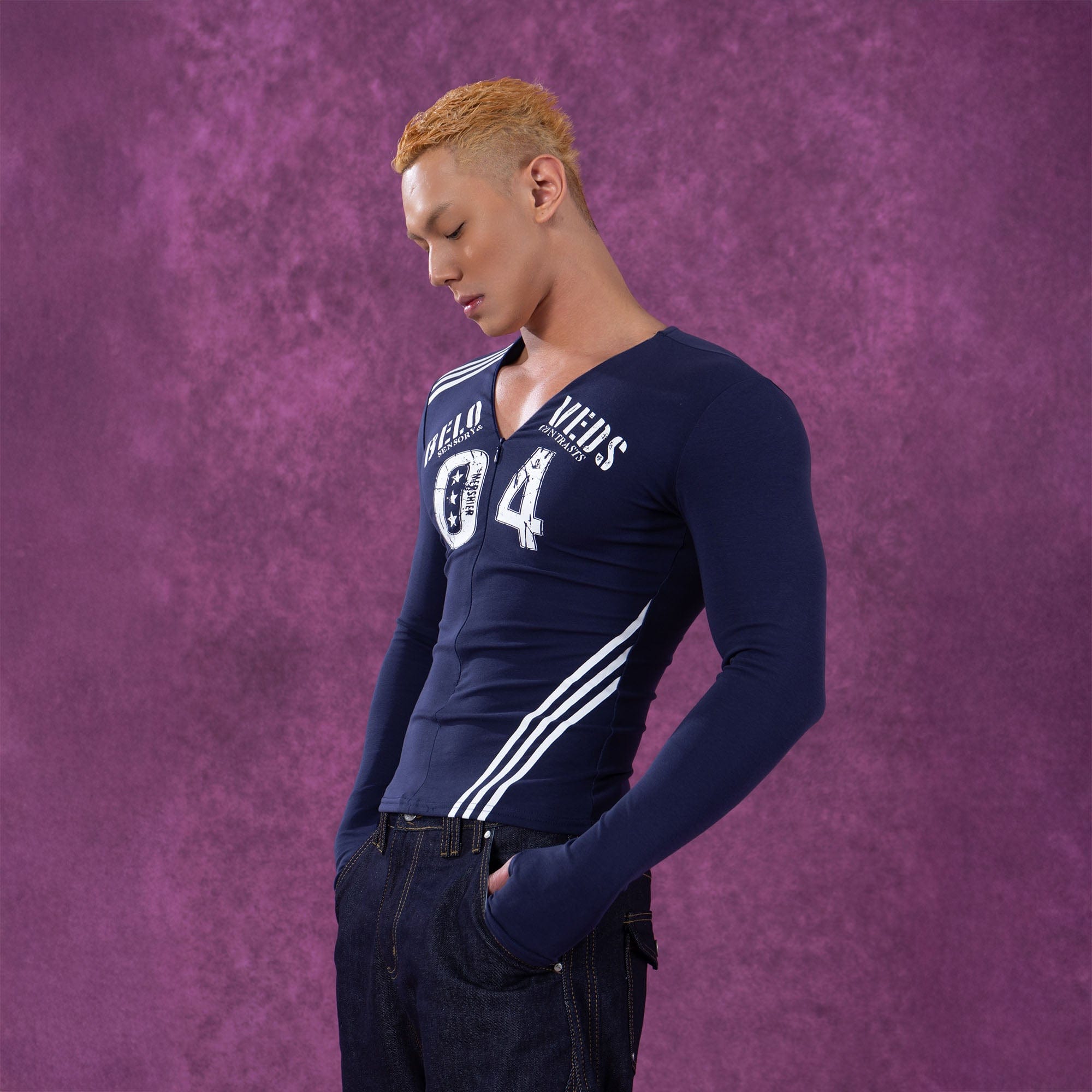 CLP V-Neck Zip-Up Slim Long-Sleeve Tee, premium urban and streetwear designers apparel on PROJECTISR.com, CLP