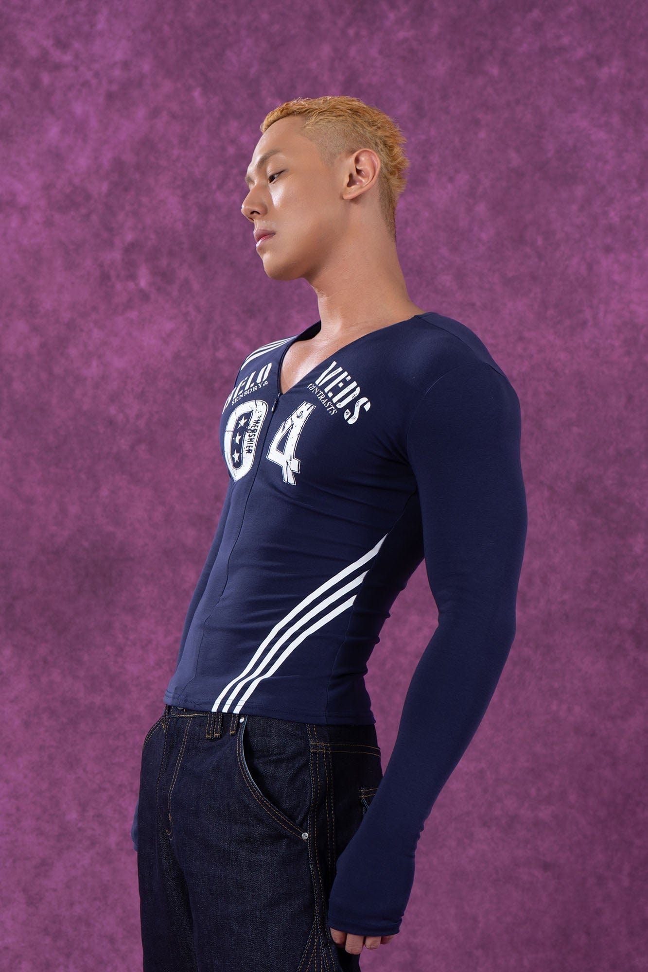 CLP V-Neck Zip-Up Slim Long-Sleeve Tee, premium urban and streetwear designers apparel on PROJECTISR.com, CLP