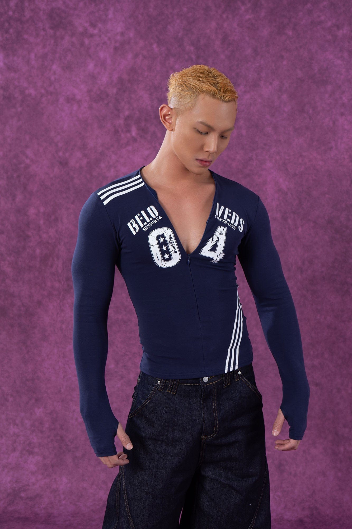 CLP V-Neck Zip-Up Slim Long-Sleeve Tee, premium urban and streetwear designers apparel on PROJECTISR.com, CLP