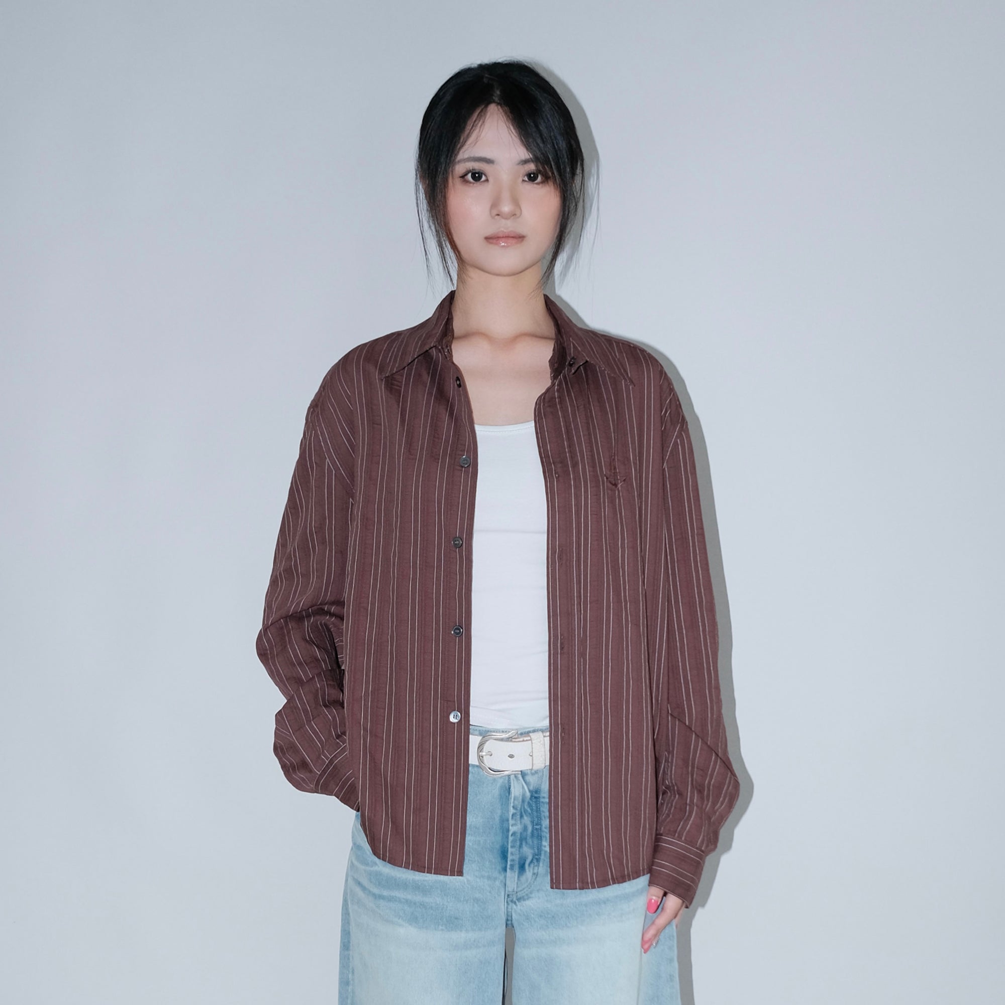 IN EXISTENCE Pinstriped Detachable-Collar Shirt