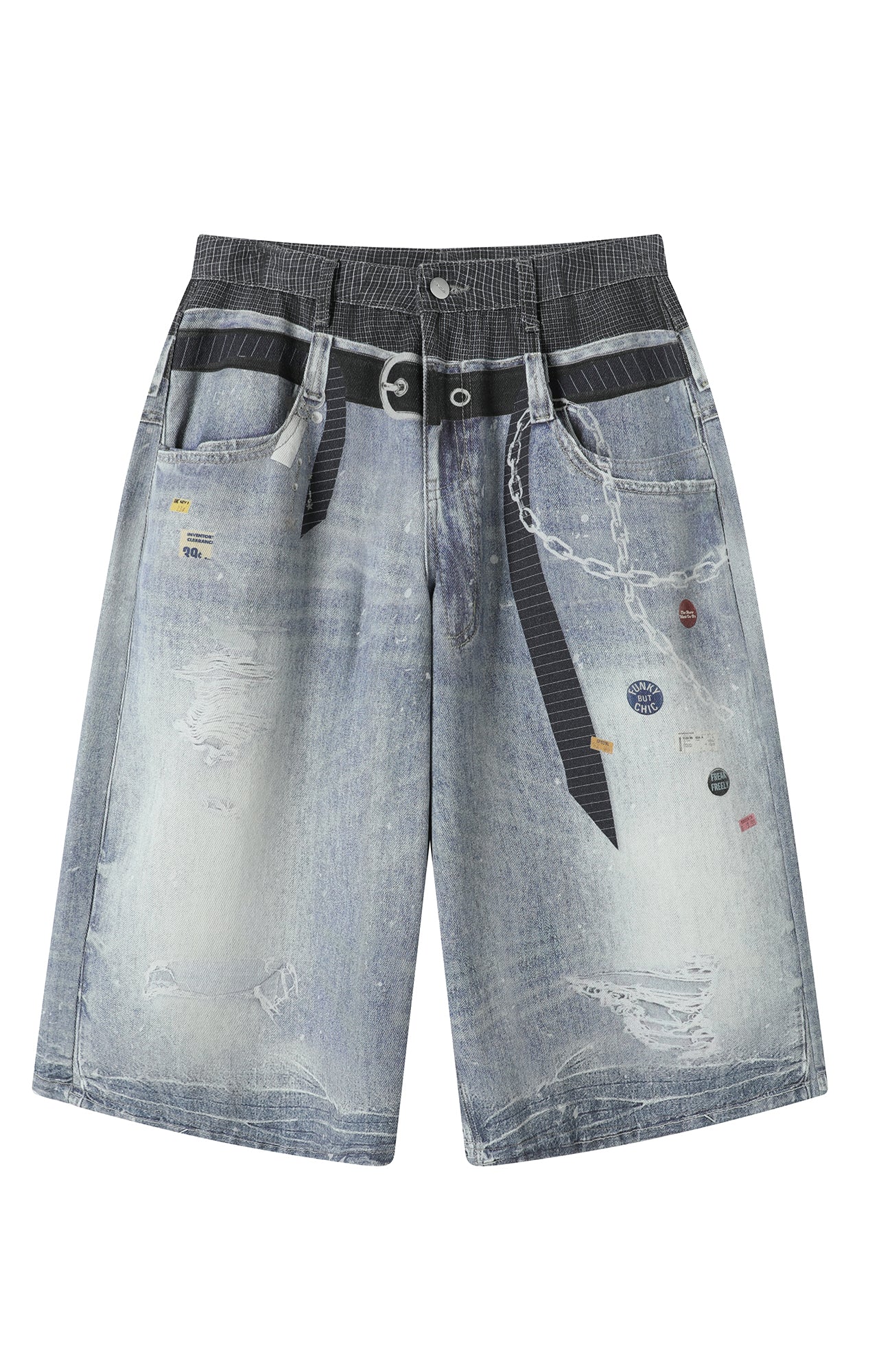TGNS Trompe-l'œil  Distressed Double-Waist Jorts