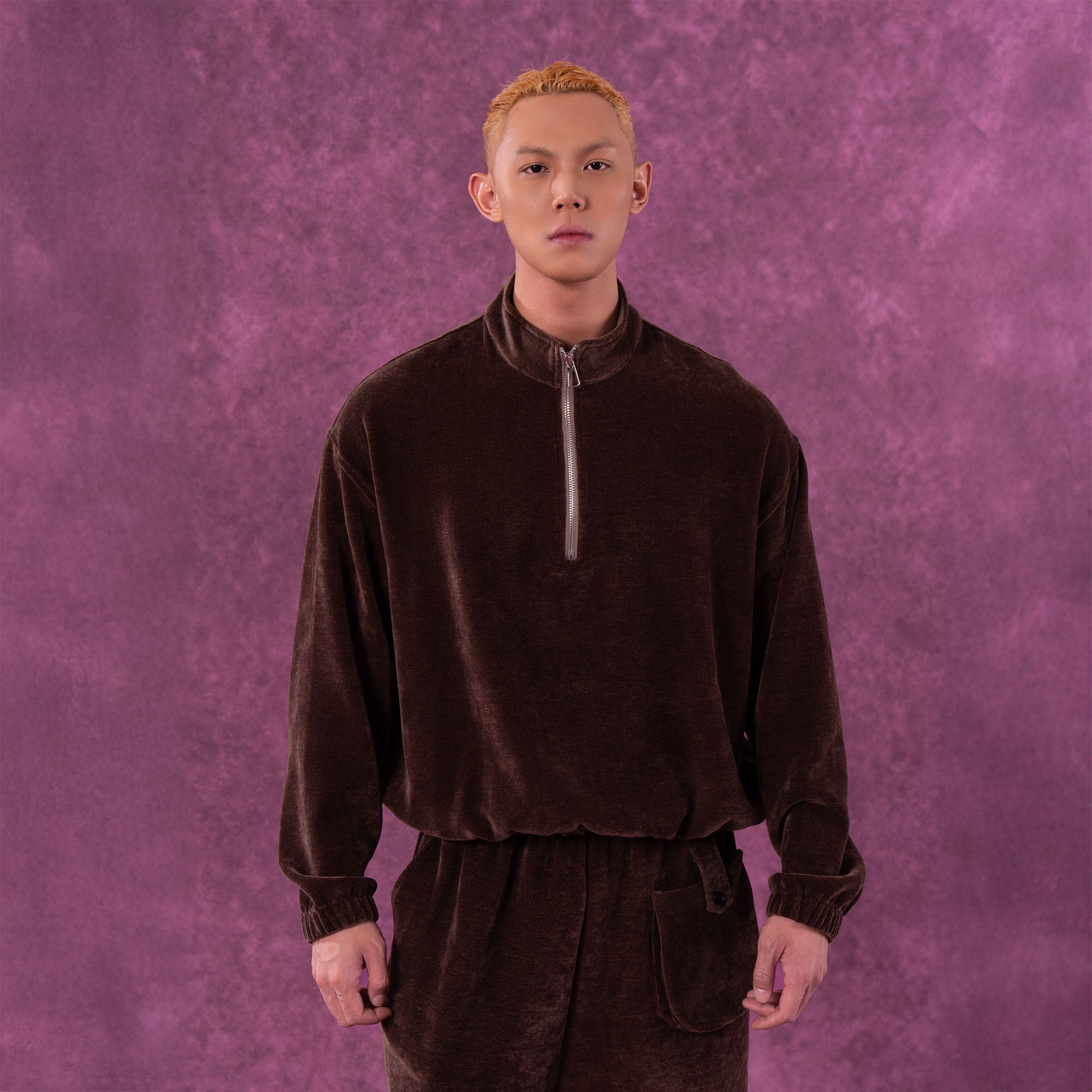CLP Corduroy Elastic-Hem Half-Zip Pullover