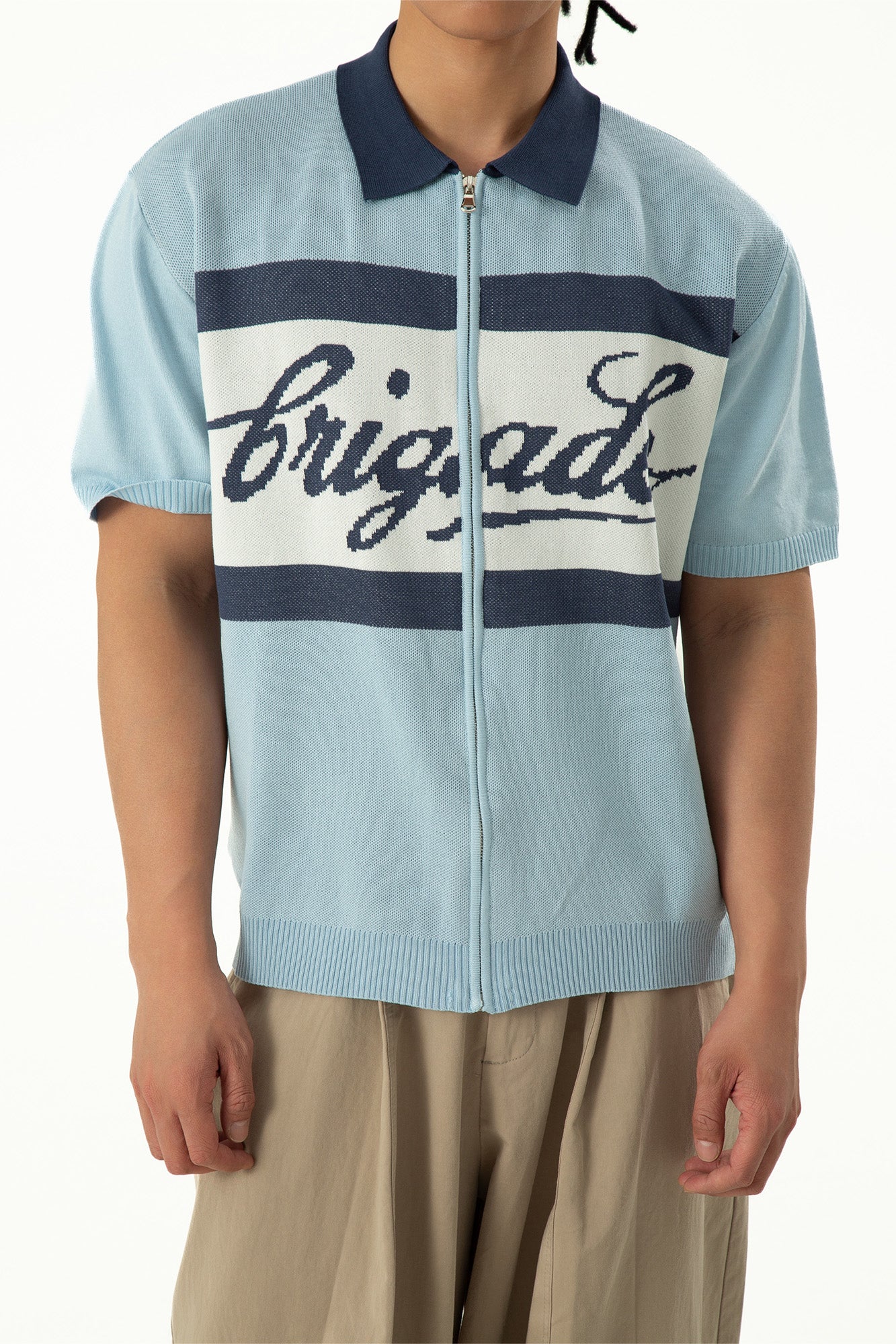 CLP Contrast Collar Zip-Up Knit T Shirt, premium urban and streetwear designers apparel on PROJECTISR.com, CLP