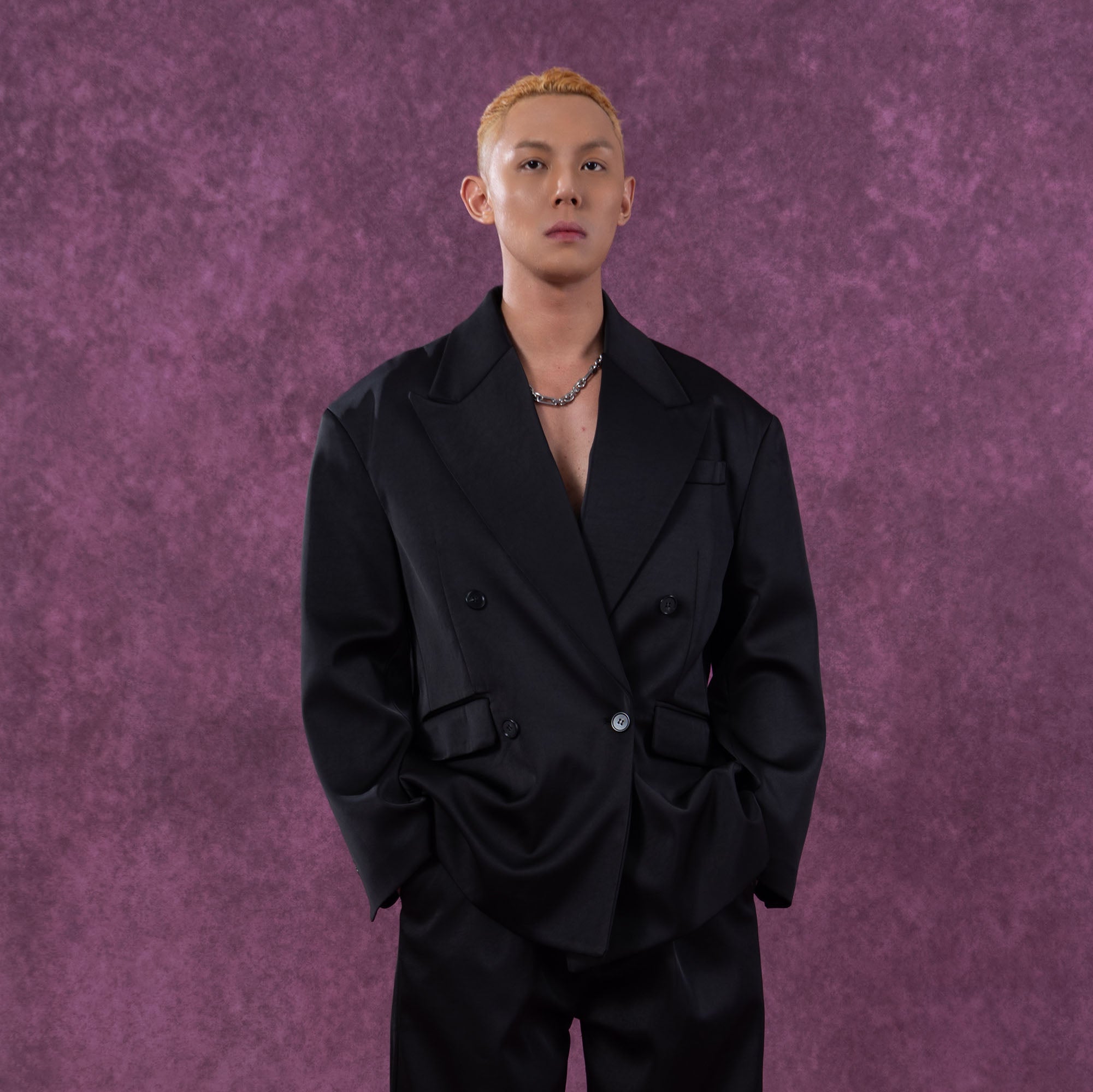 CLP Satin Double-Breasted Oversized Blazer