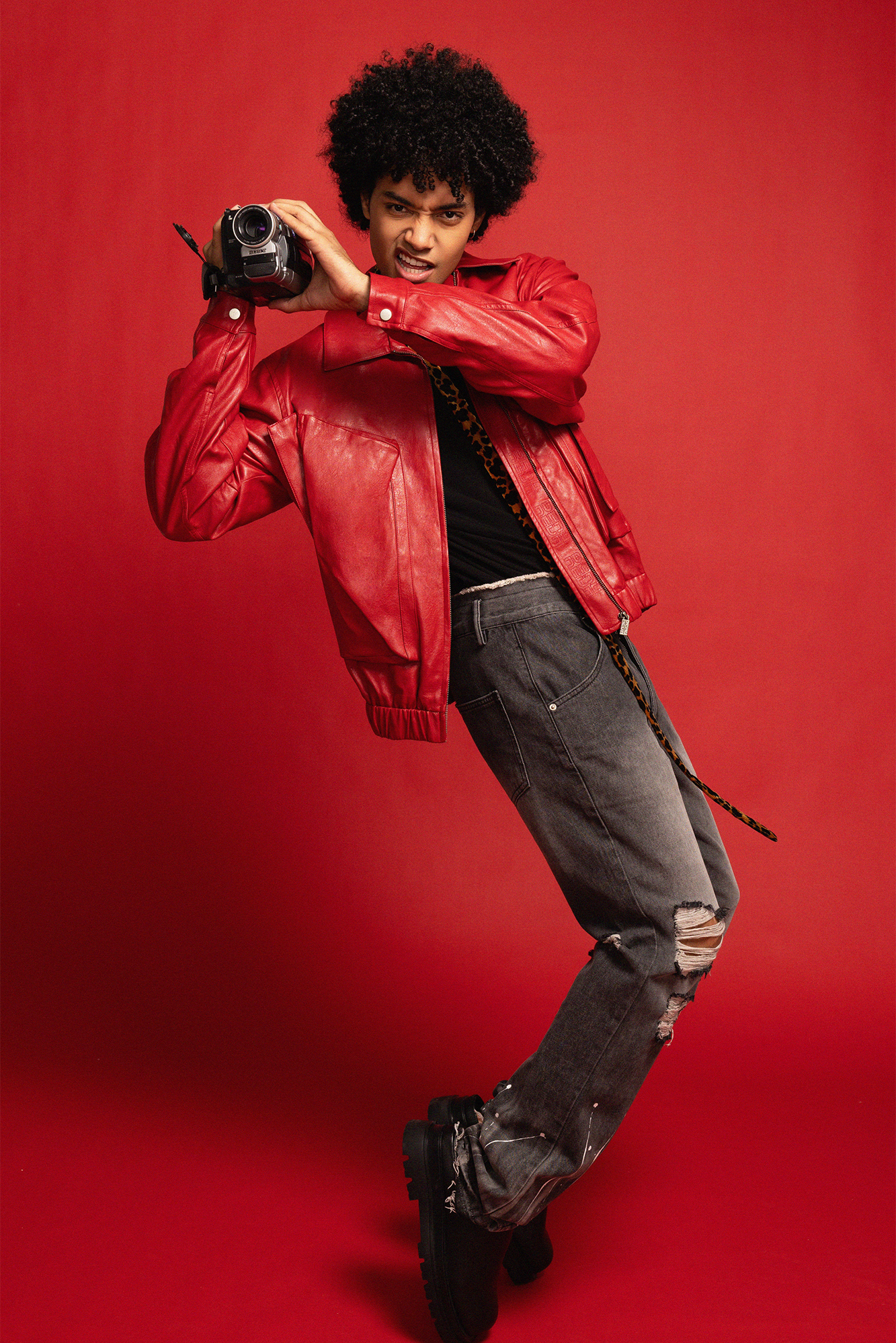 REDH Washed Faux Leather Cropped Blouson