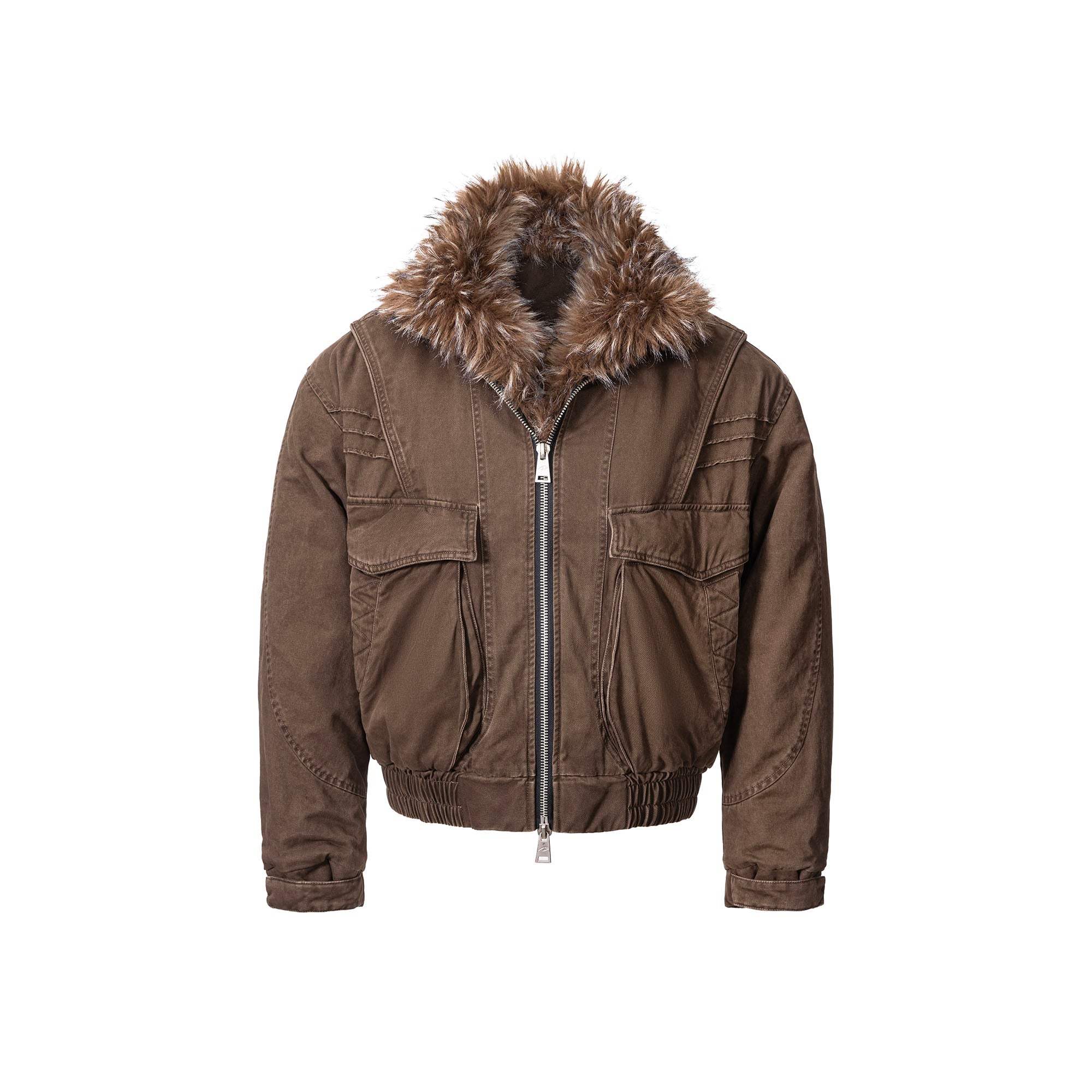 CATSSTAC Detachable Faux Fur Scarf Panel Jacket, premium urban and streetwear designers apparel on PROJECTISR.com, CATSSTAC