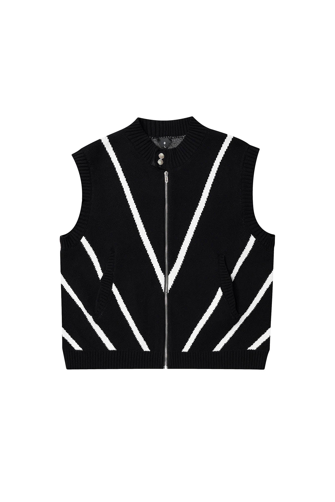 OVDY Chevron Stripe Zip-Up Knit Vest