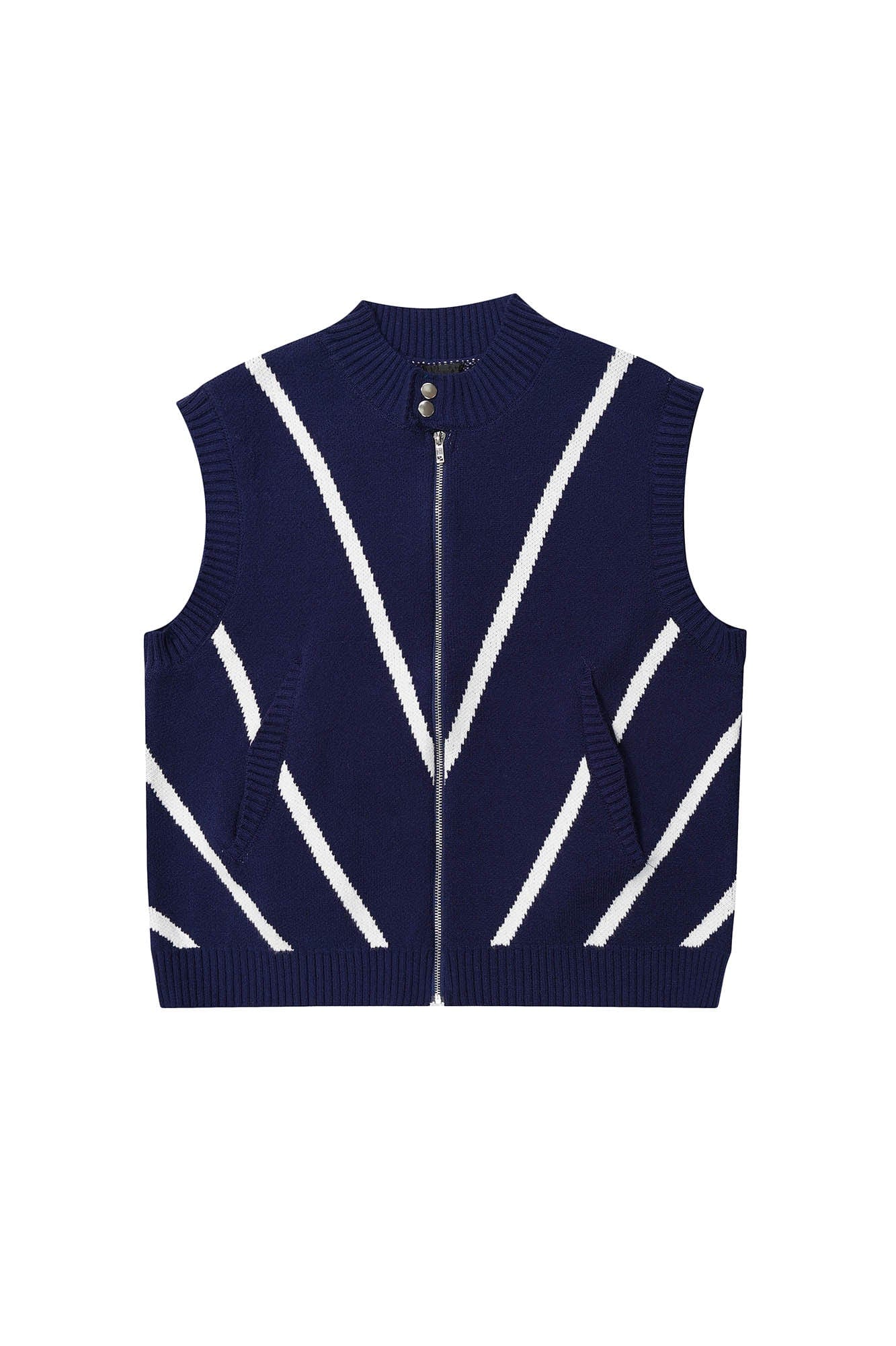 OVDY Chevron Stripe Zip-Up Knit Vest