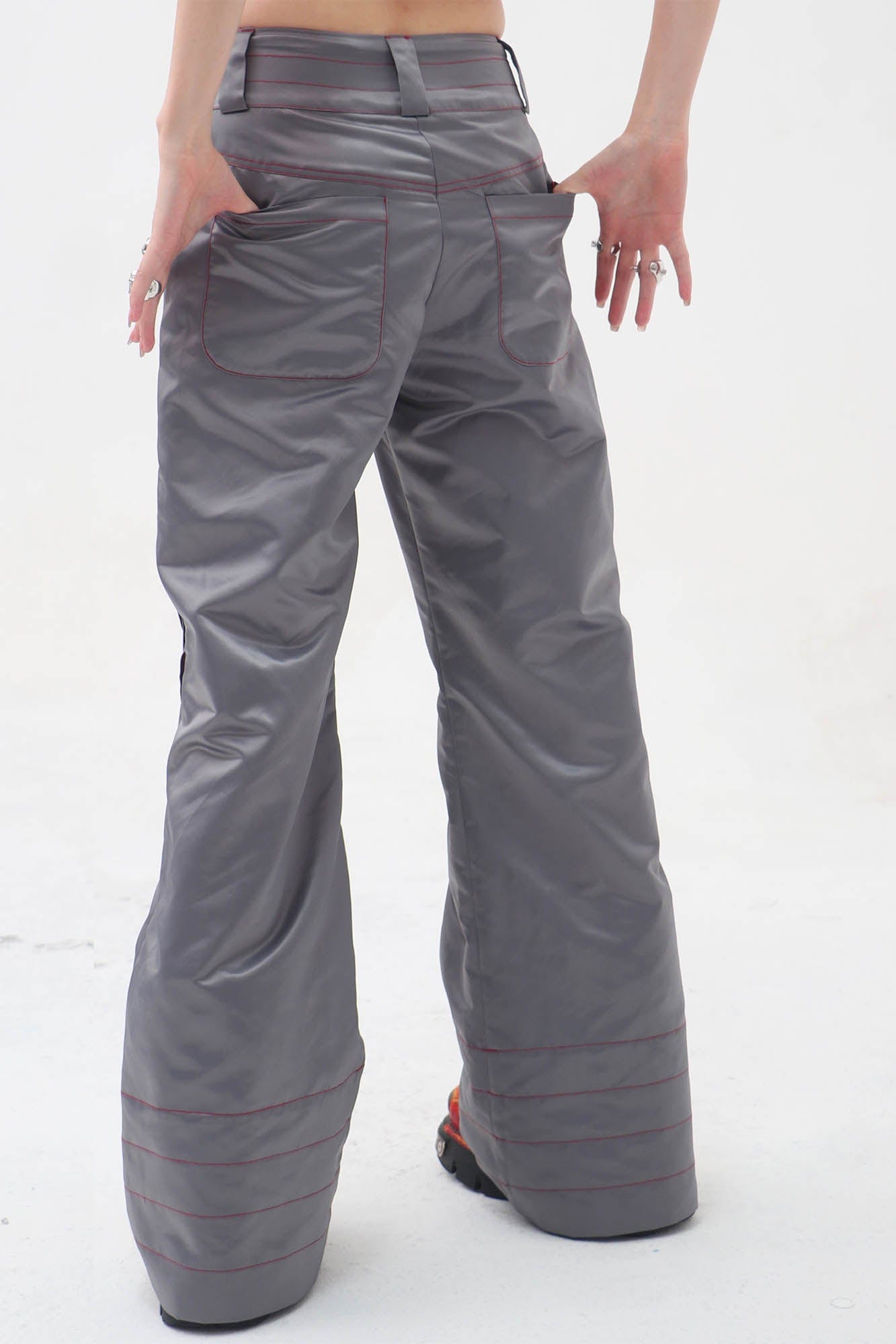 EMBRYO Metallic Pleated Low-Rise Pants