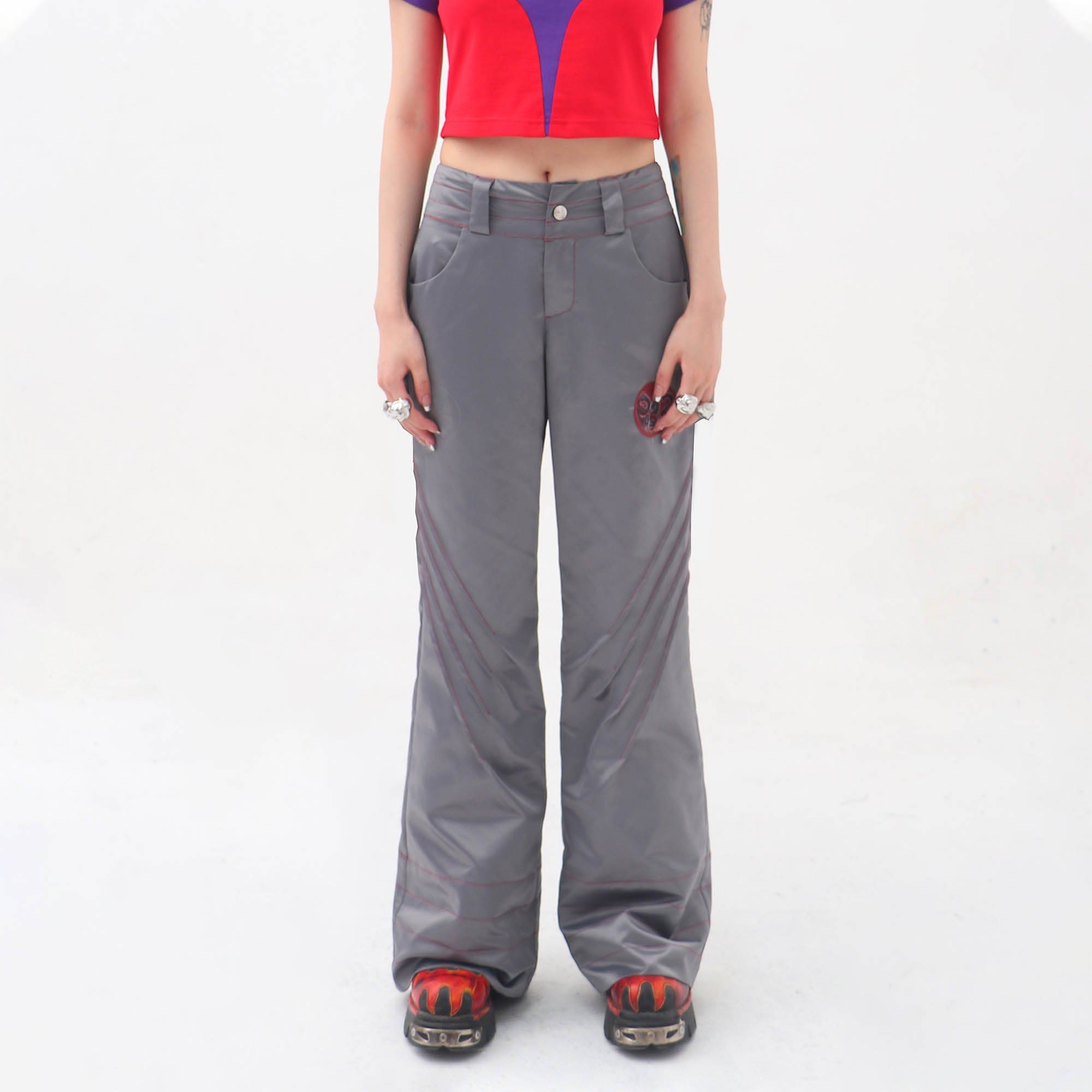 EMBRYO Metallic Pleated Low-Rise Pants