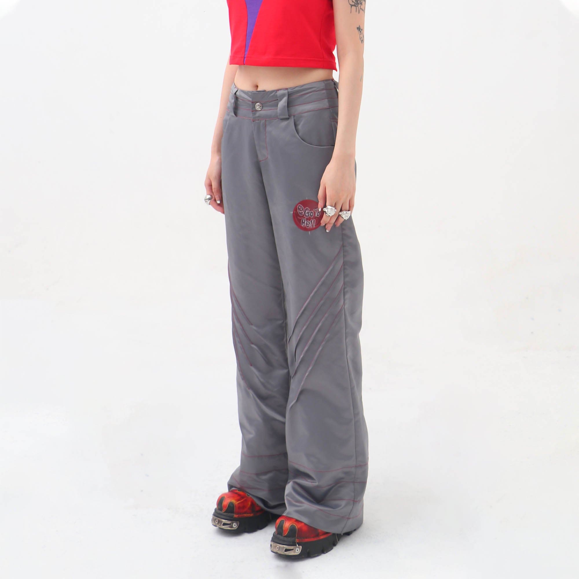 EMBRYO Metallic Pleated Low-Rise Pants