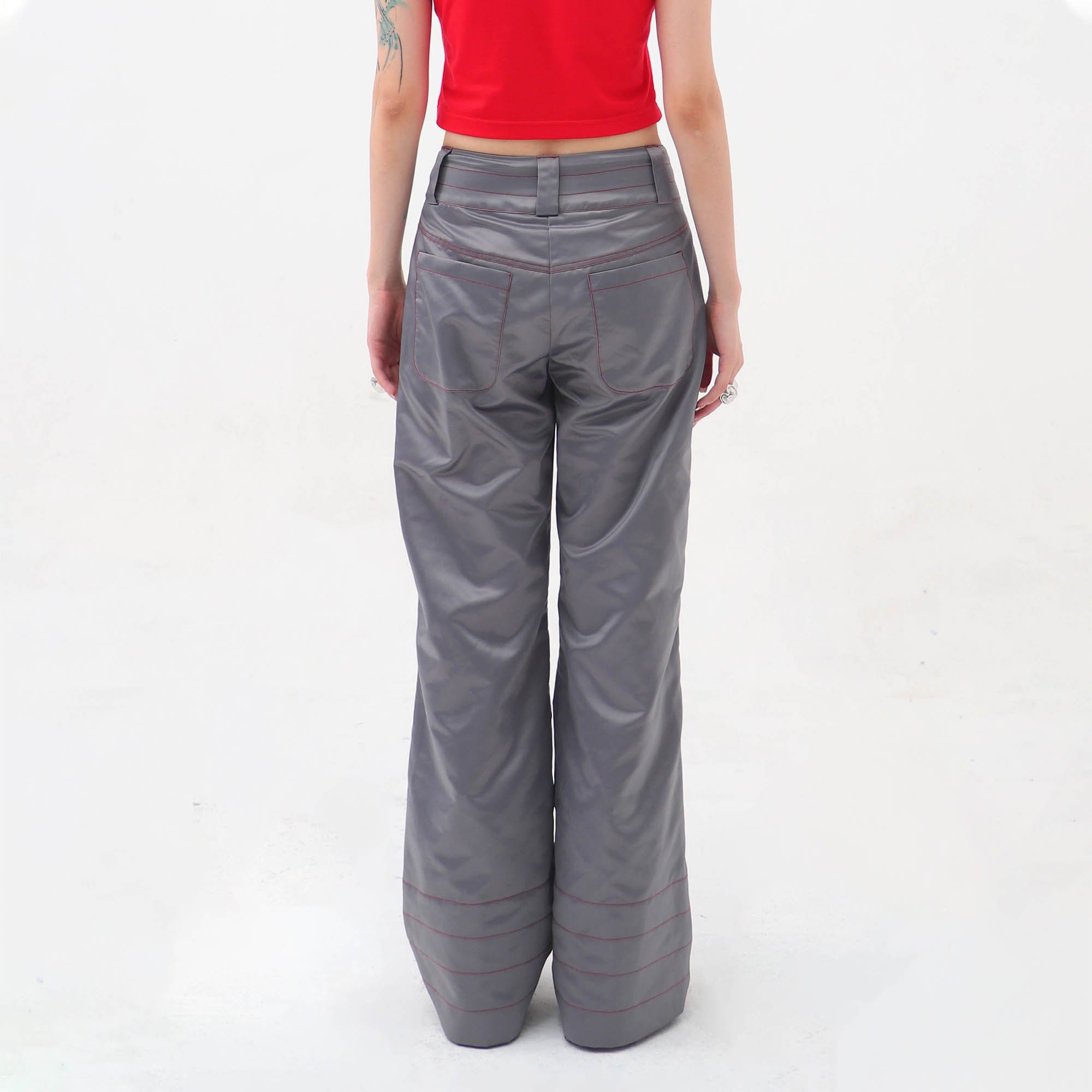 EMBRYO Metallic Pleated Low-Rise Pants