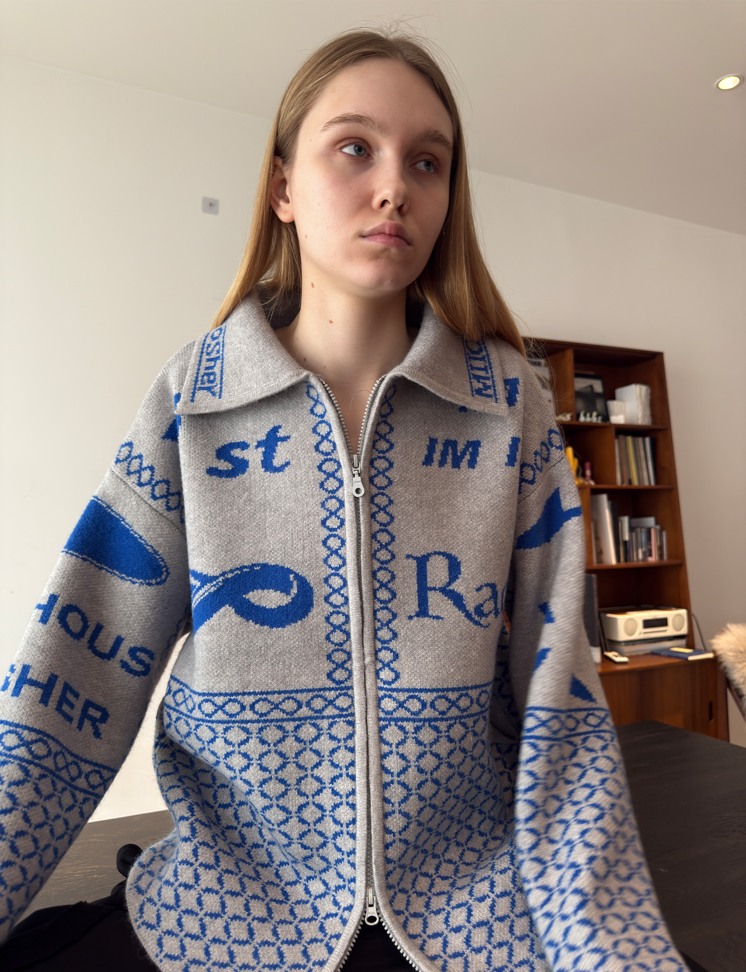 MIICHOUS Racer Geometric Jacquard Zip-Up Cardigan