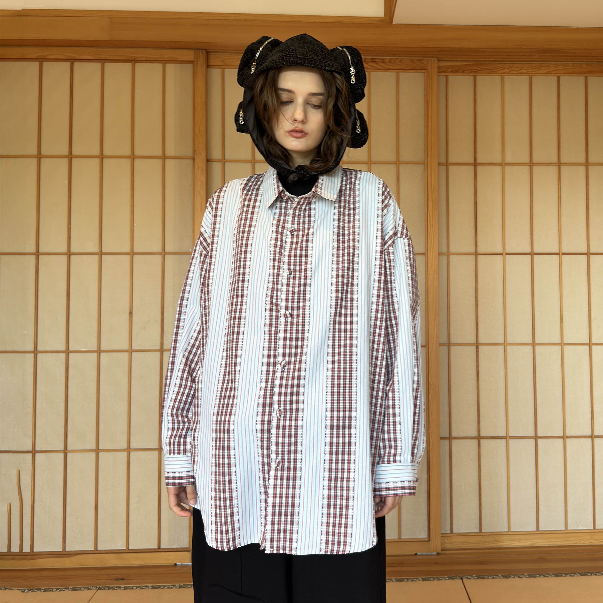 MIICHOUS Time Travel Company Headphone Hood Striped Shirt