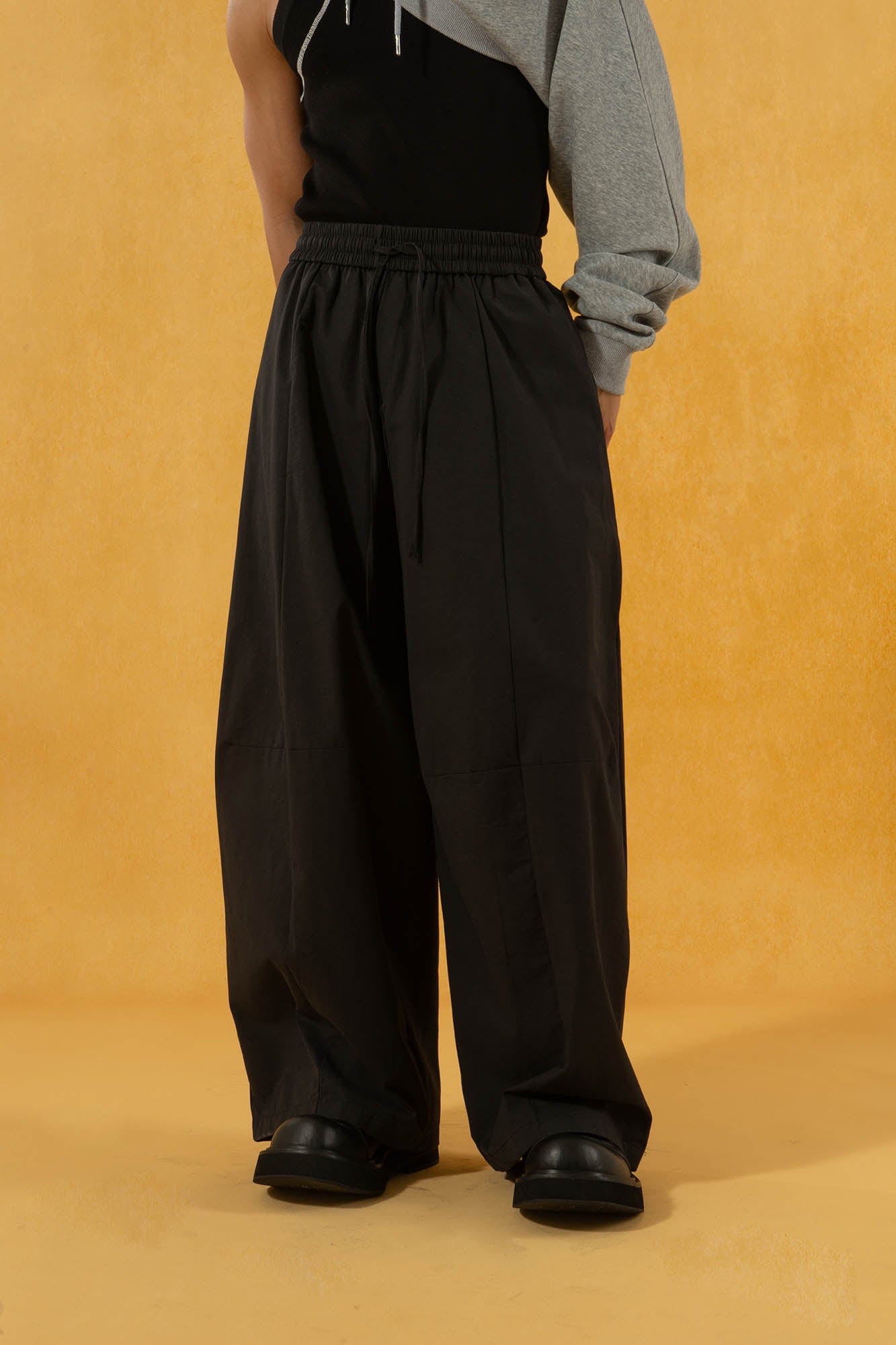 CLP Spliced Pleated Drawstring Wide-Leg Pants