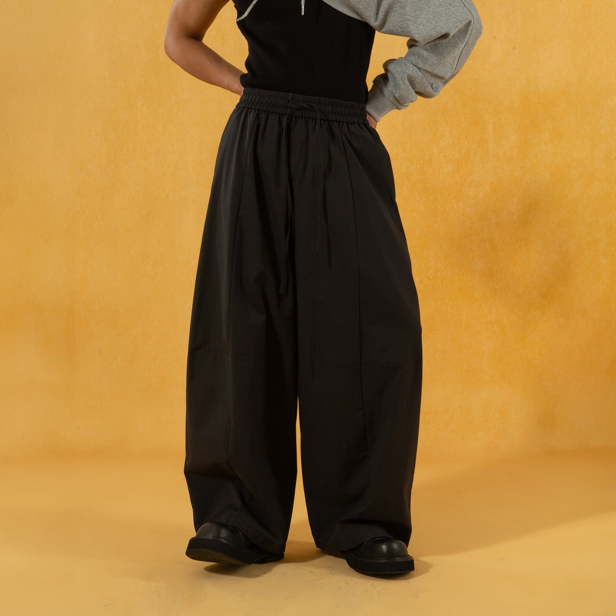 CLP Spliced Pleated Drawstring Wide-Leg Pants