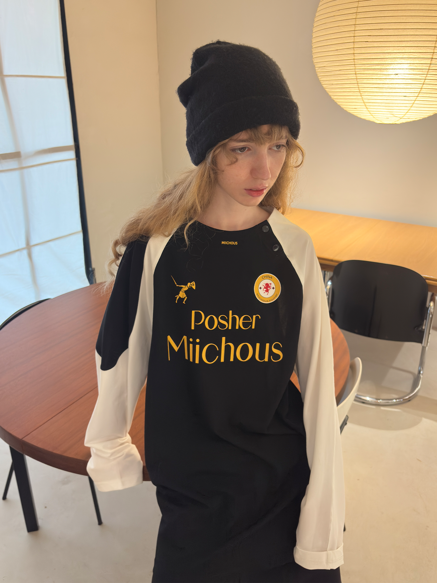 MIICHOUS Snap Contrast Quick-Dry Long-Sleeve Tee