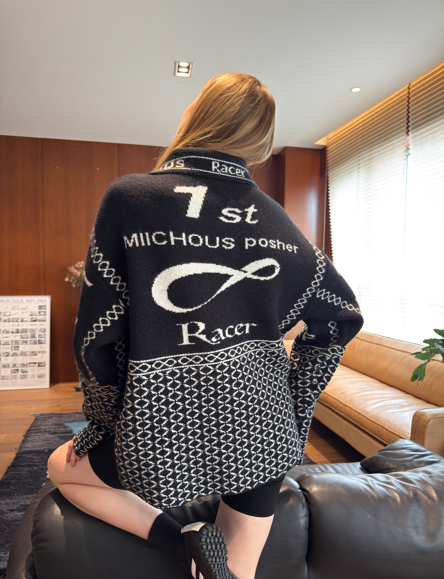MIICHOUS Racer Geometric Jacquard Zip-Up Cardigan