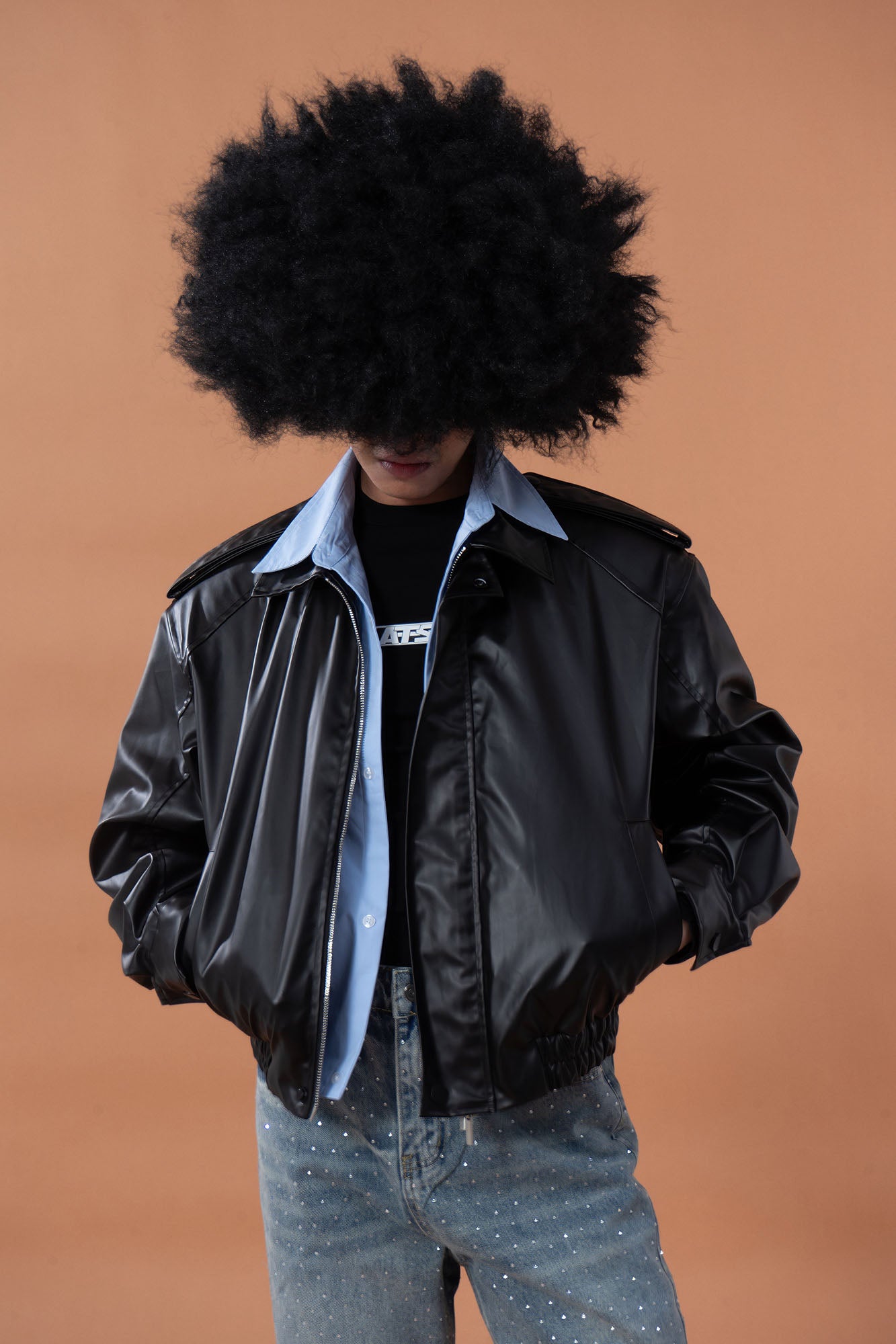 CLP Contrast Layer PU Cropped Moto Jacket, premium urban and streetwear designers apparel on PROJECTISR.com, CLP