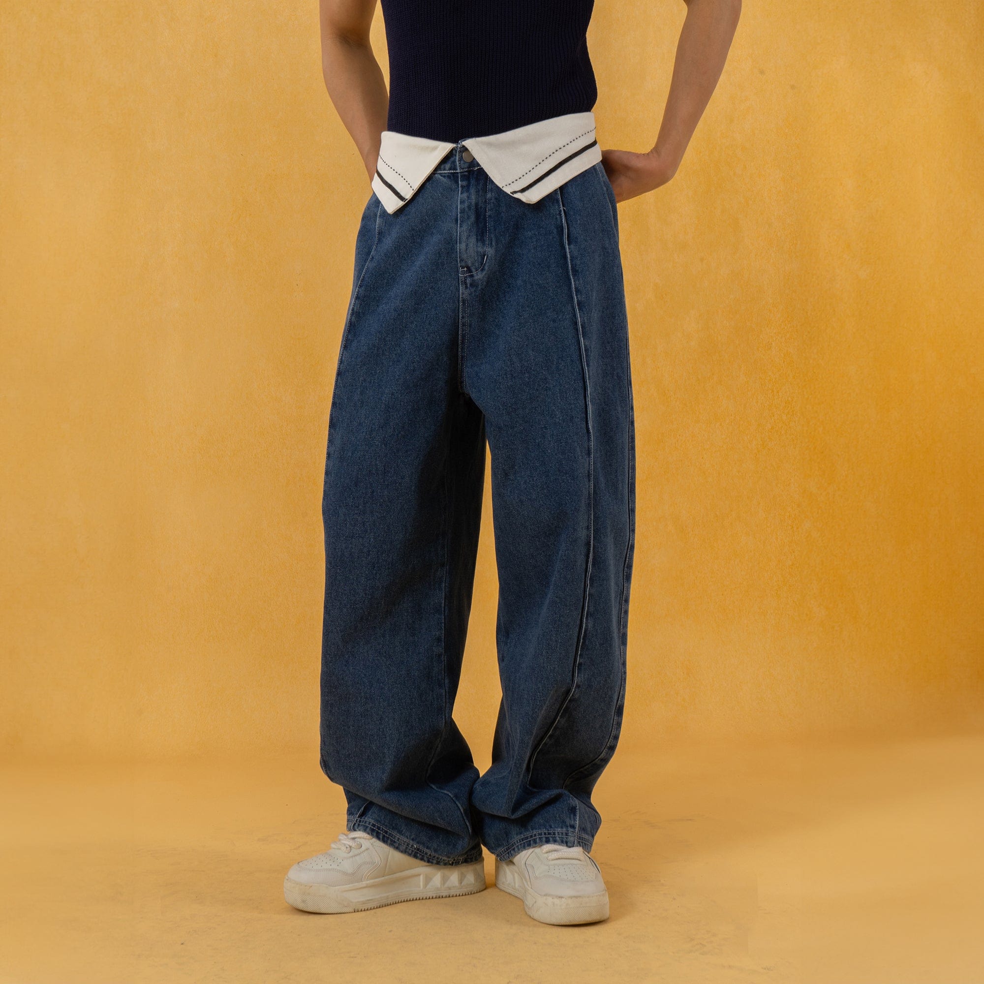 CLP Folded-Waist Spliced Jeans