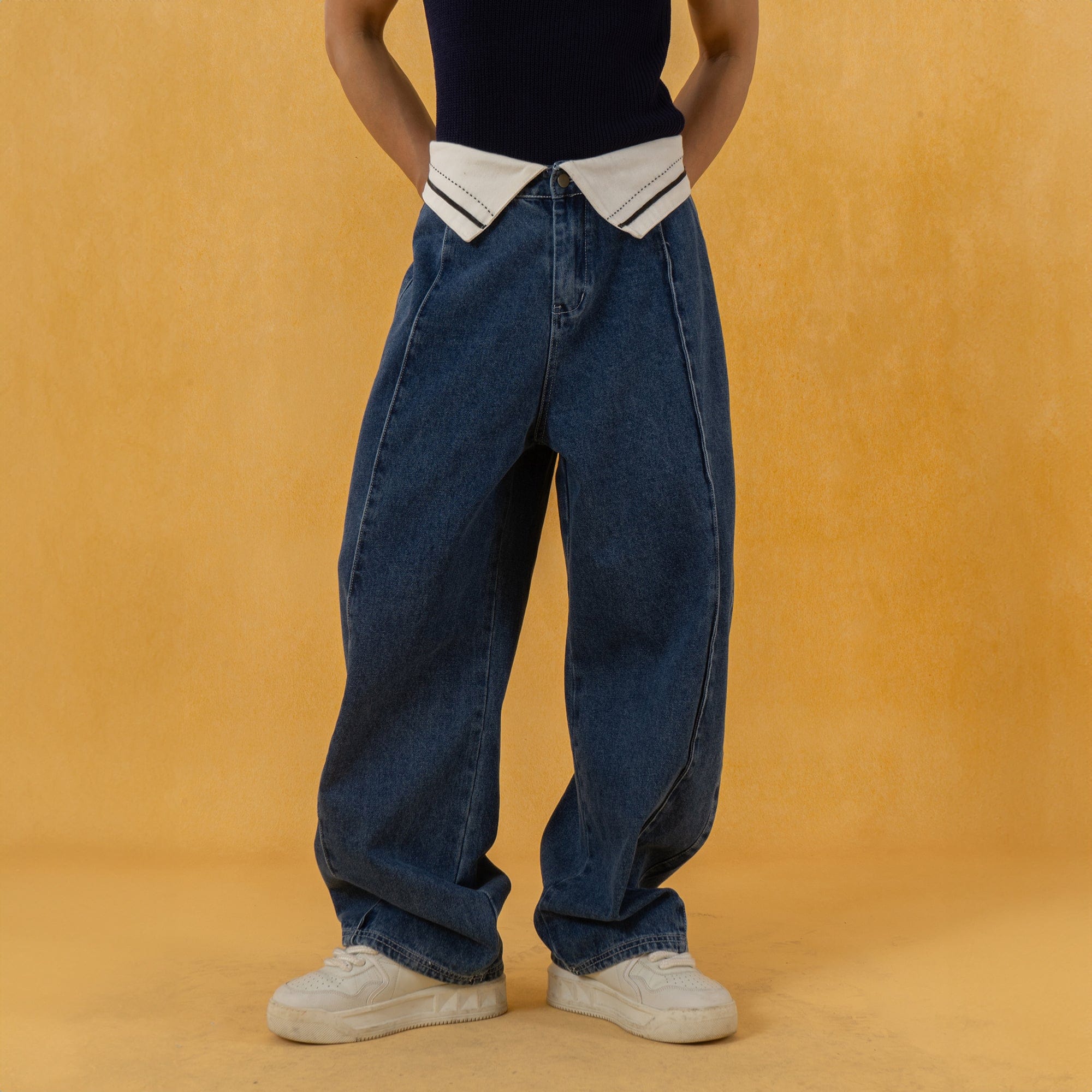 CLP Folded-Waist Spliced Jeans