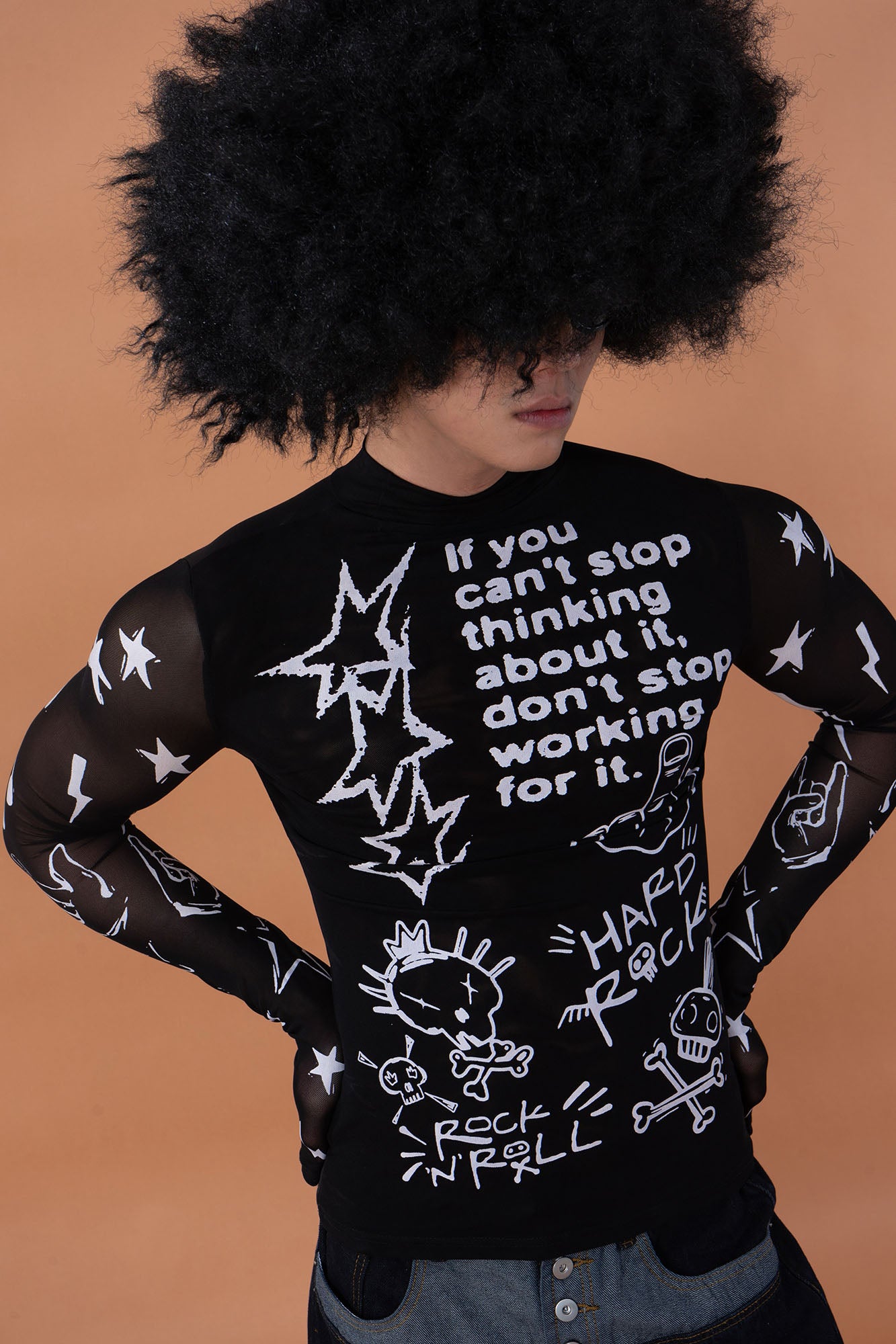 CLP Full-Print Graffiti Mesh Long-Sleeve Tee, premium urban and streetwear designers apparel on PROJECTISR.com, CLP
