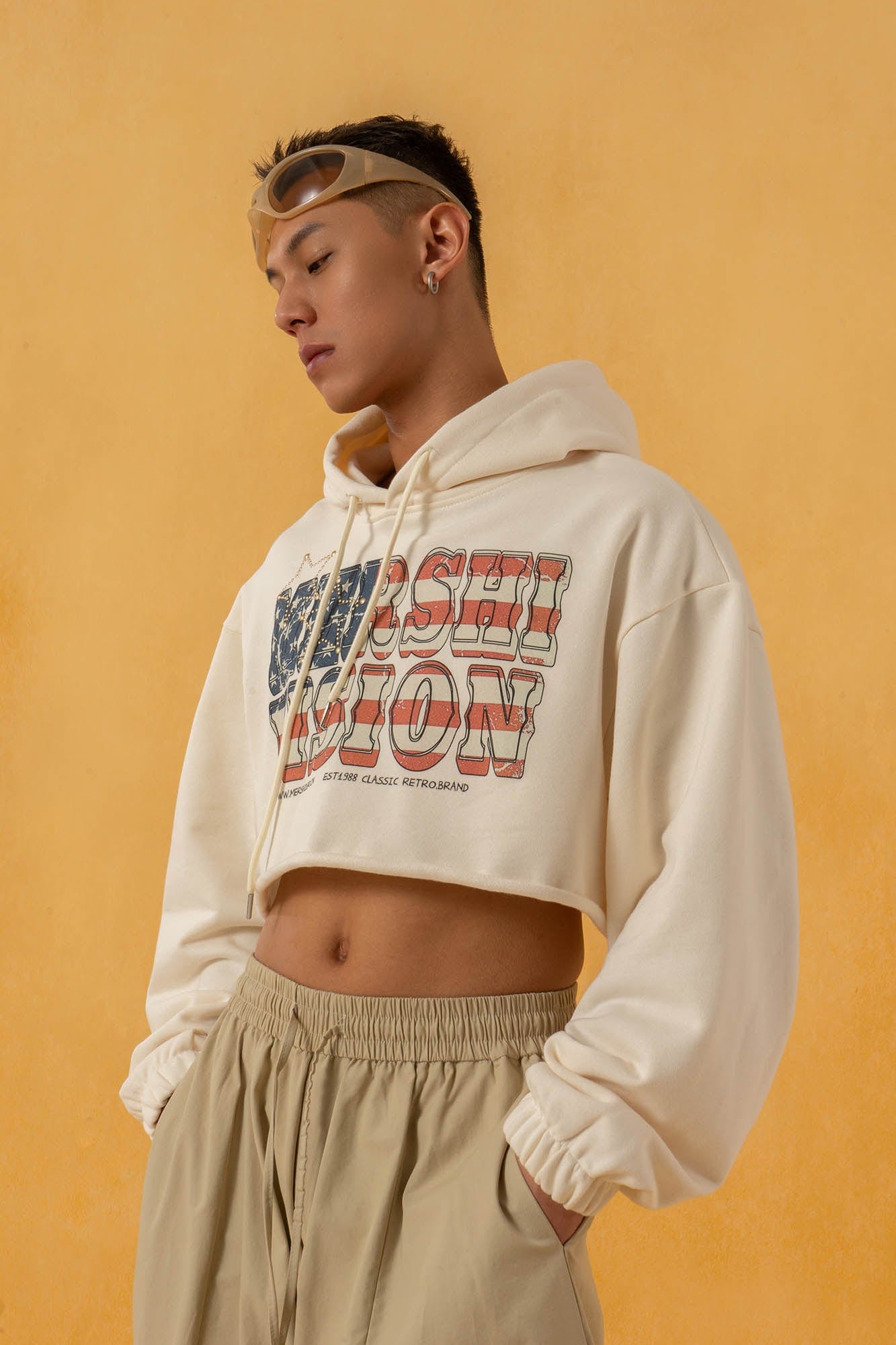 CLP American Flag Raw-Edge Cropped Hoodie