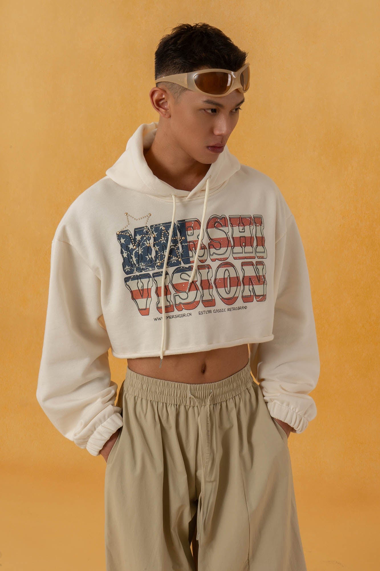 CLP American Flag Raw-Edge Cropped Hoodie