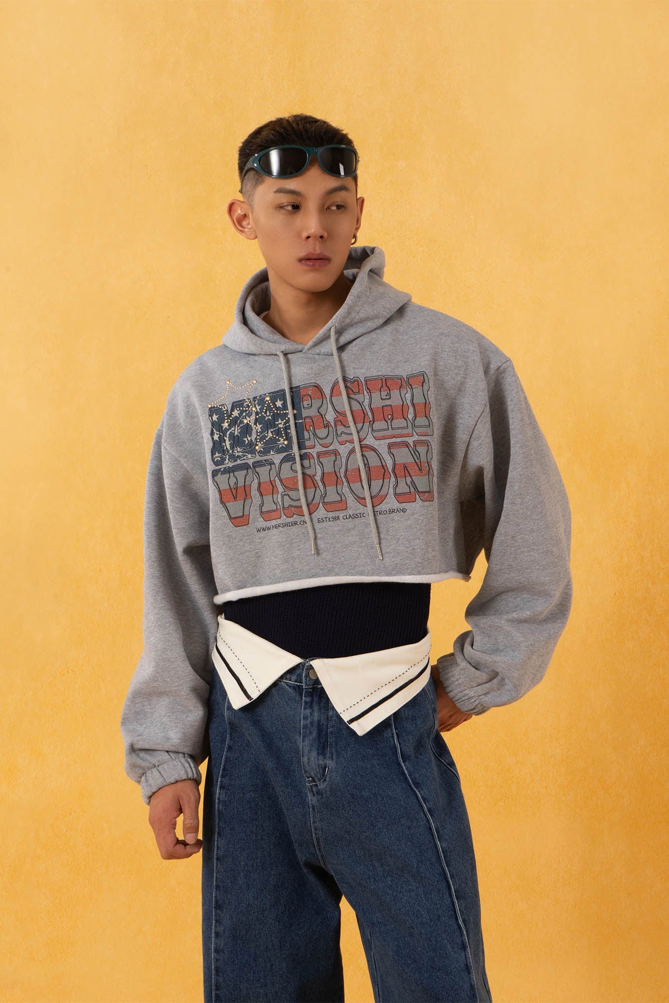 CLP American Flag Raw-Edge Cropped Hoodie