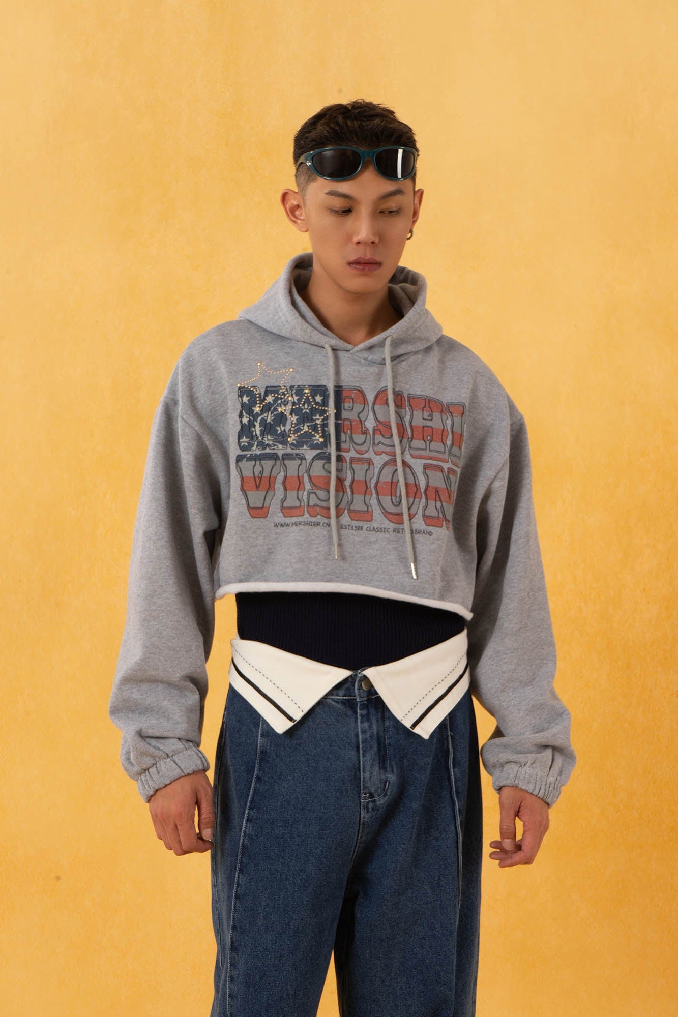 CLP American Flag Raw-Edge Cropped Hoodie