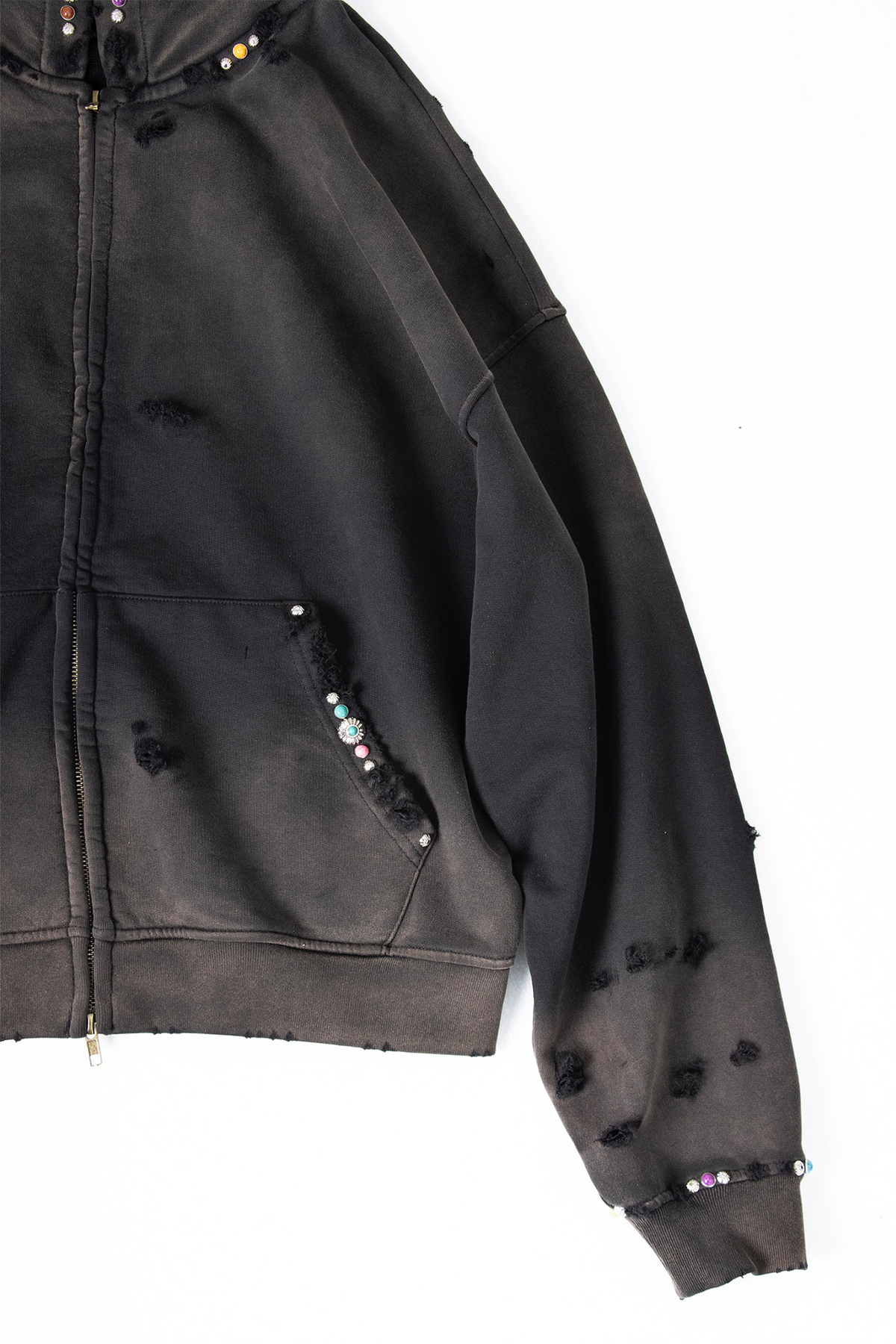 ZWDH Turquoise Studded Washed Distressed Crewneck Sweatshirt