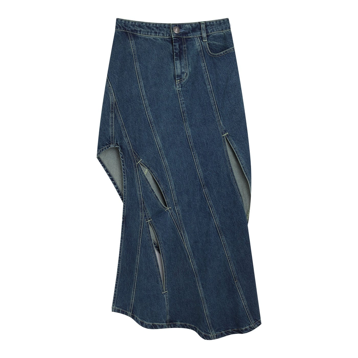 DND4DES Deconstructed Cutout Denim Skirt, premium urban and streetwear designers apparel on PROJECTISR.com, DND4DES