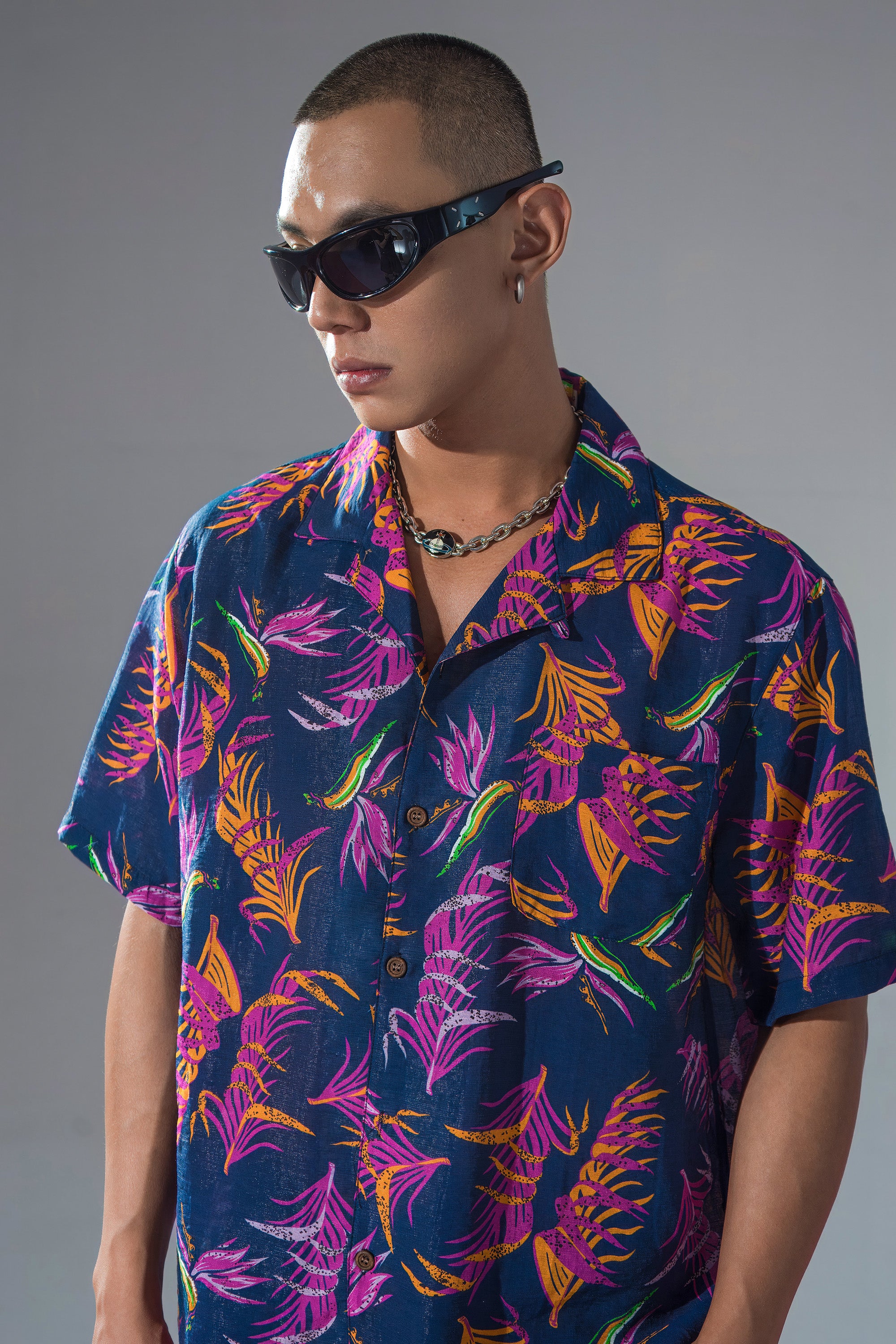 CLP Retro Feather Full-Print Half-Sleeve Shirt