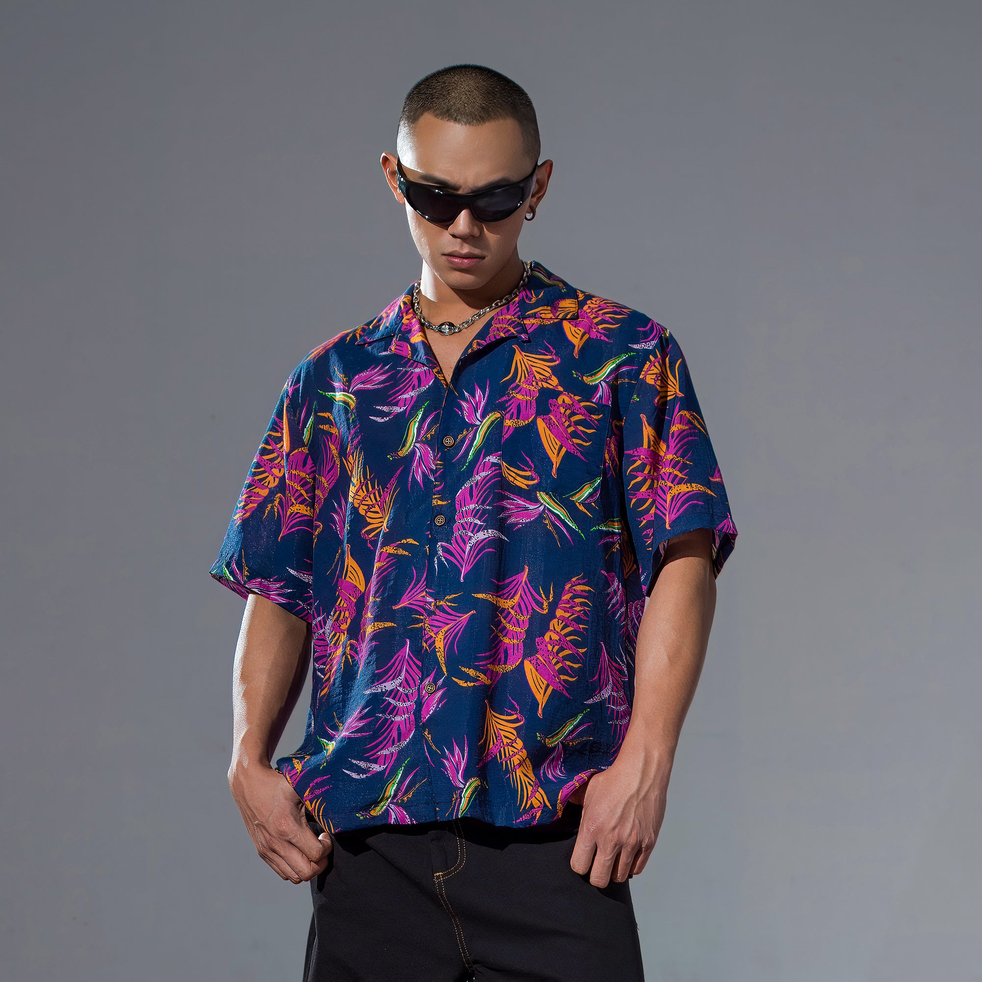 CLP Retro Feather Full-Print Half-Sleeve Shirt