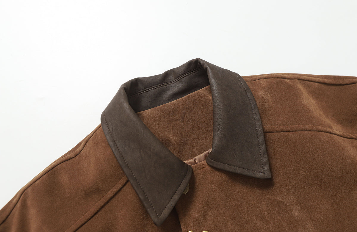 BOTANICA Retro Spliced Faux Leather Aviator Jacket