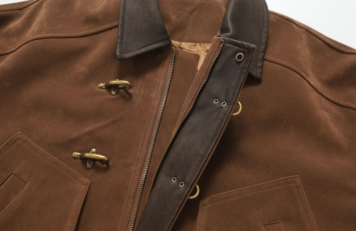 BOTANICA Retro Spliced Faux Leather Aviator Jacket