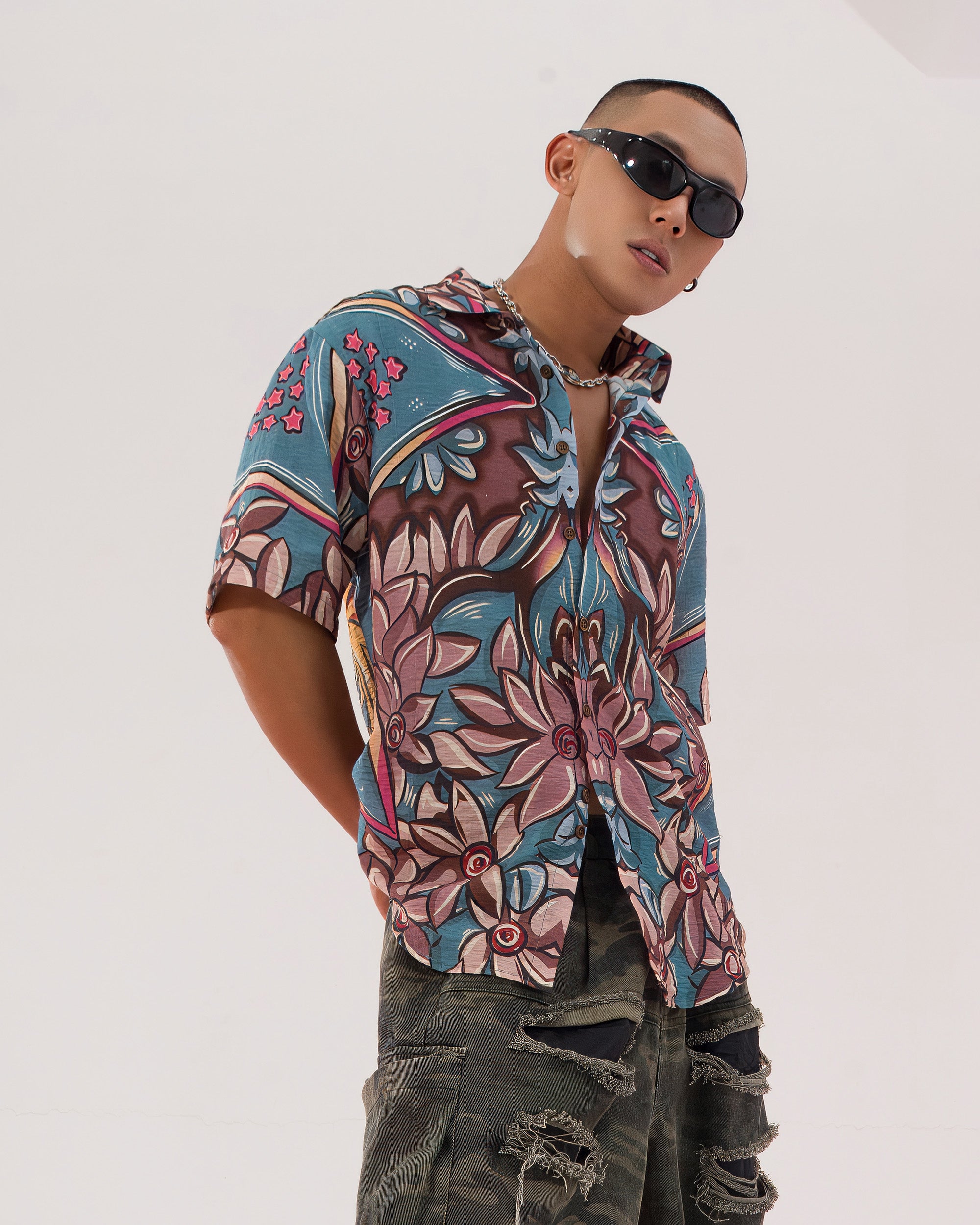 CLP Dragon Floral Full-Print Half-Sleeve Shirt