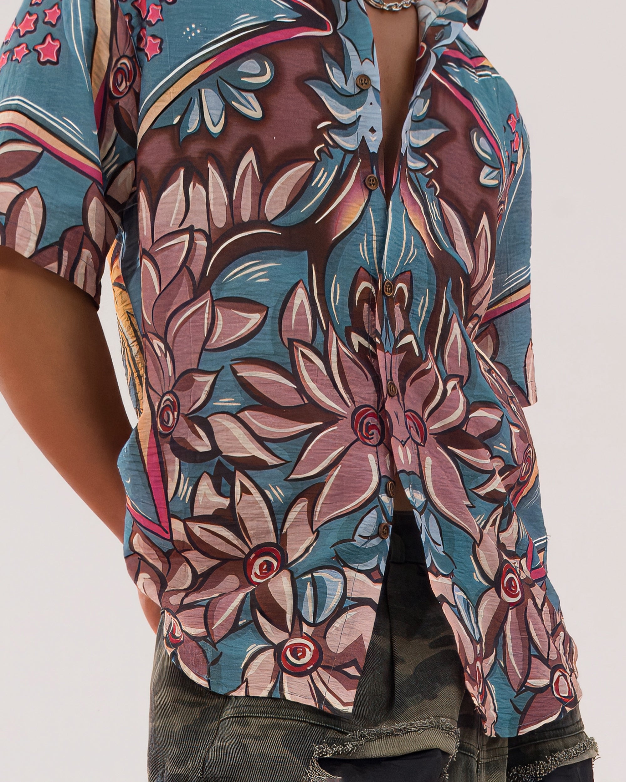 CLP Dragon Floral Full-Print Half-Sleeve Shirt