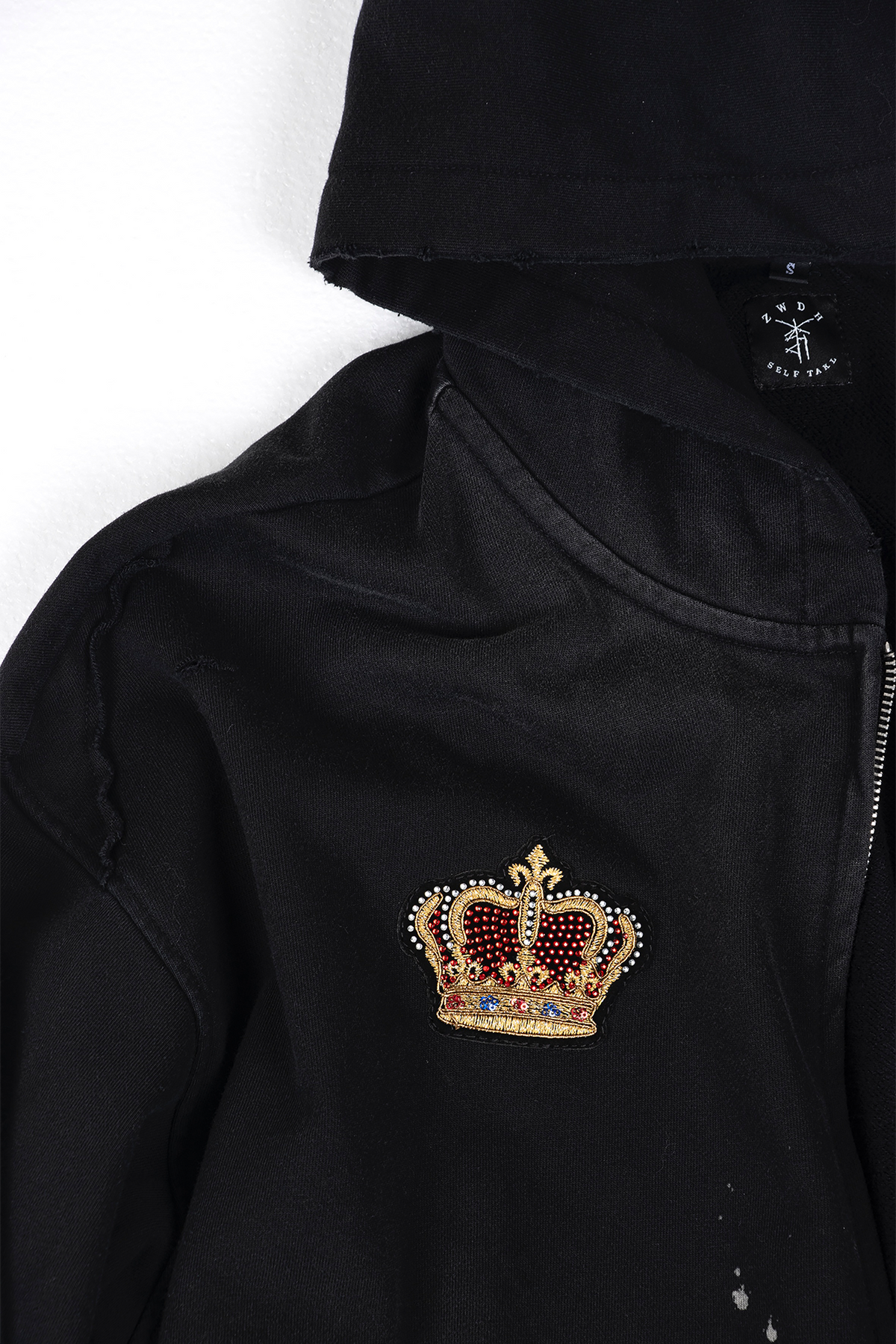 ZWDH Paint-Splattered Embroidered Badge Washed Hooded Jacket