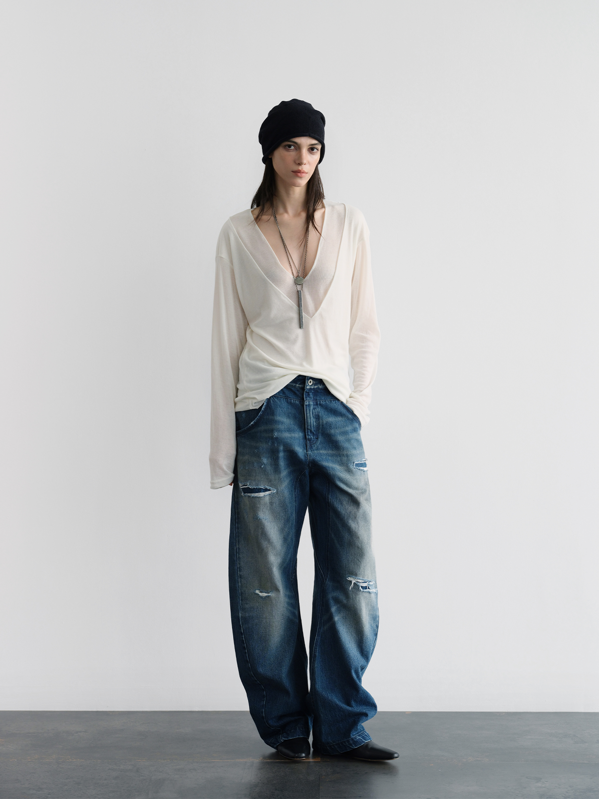 ORGANIC EMOTION Distressed Washed Patchwork Jeans