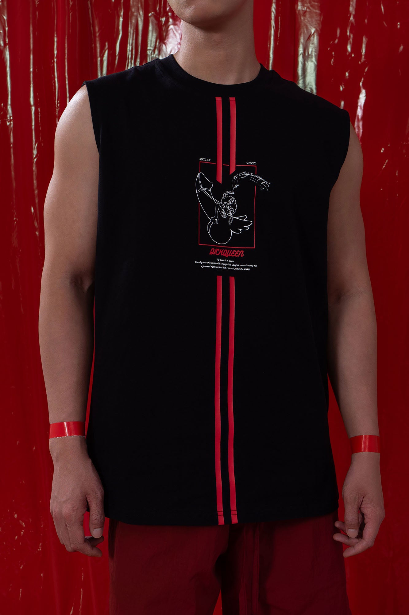 CLP Contrast Stripe Graphic Oversized Vest, premium urban and streetwear designers apparel on PROJECTISR.com, CLP