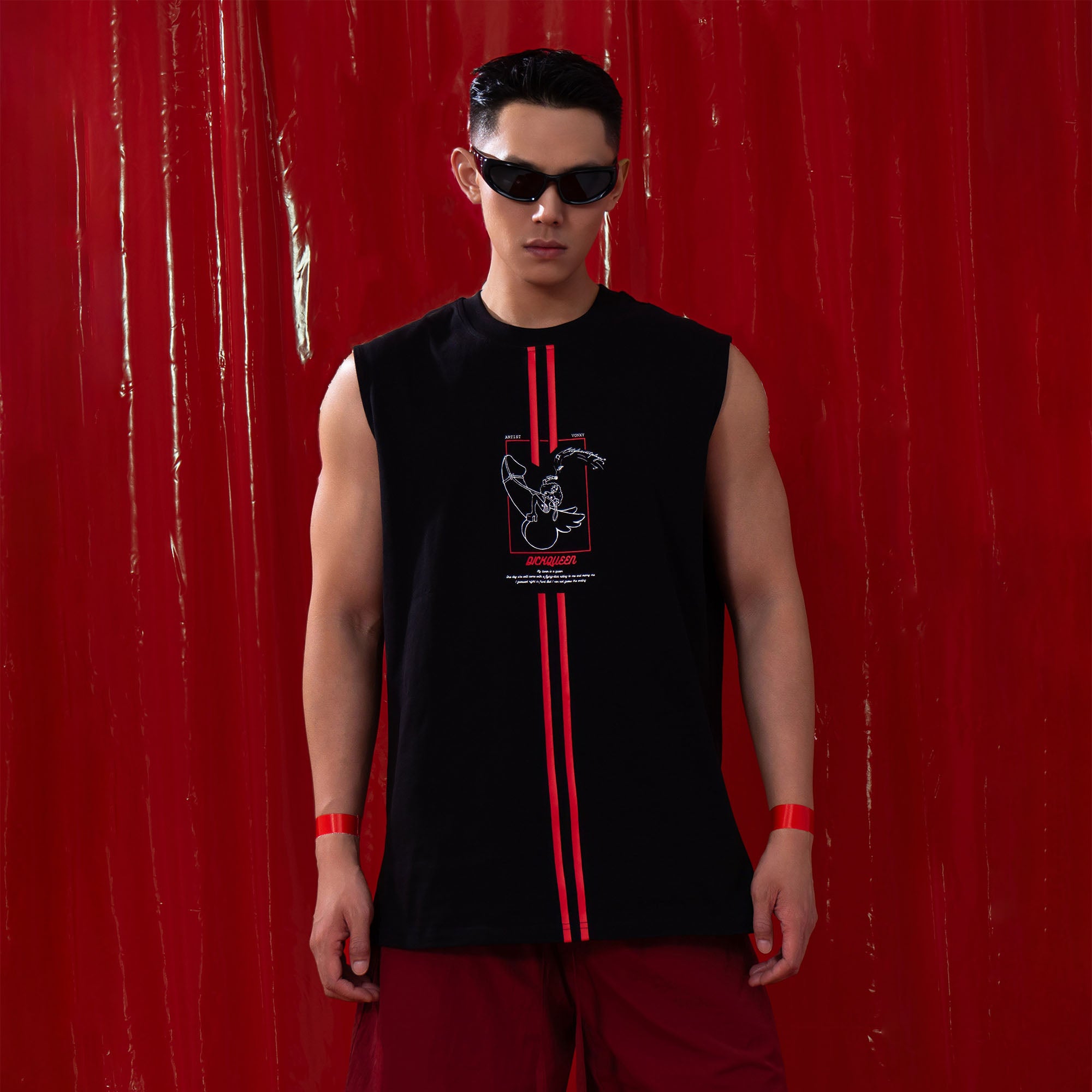 CLP Contrast Stripe Graphic Oversized Vest, premium urban and streetwear designers apparel on PROJECTISR.com, CLP