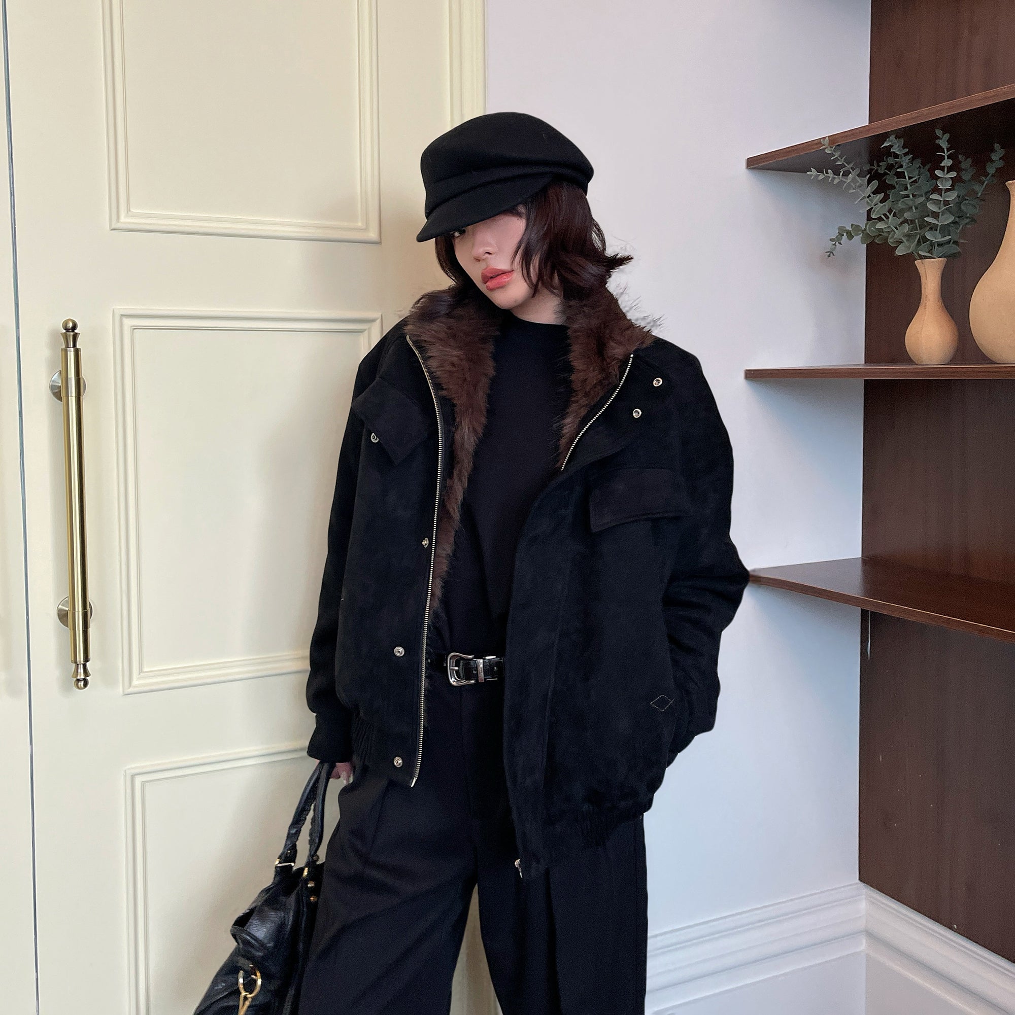 OKAYTHXBYE Faux Fur-Lined Utility Bomber