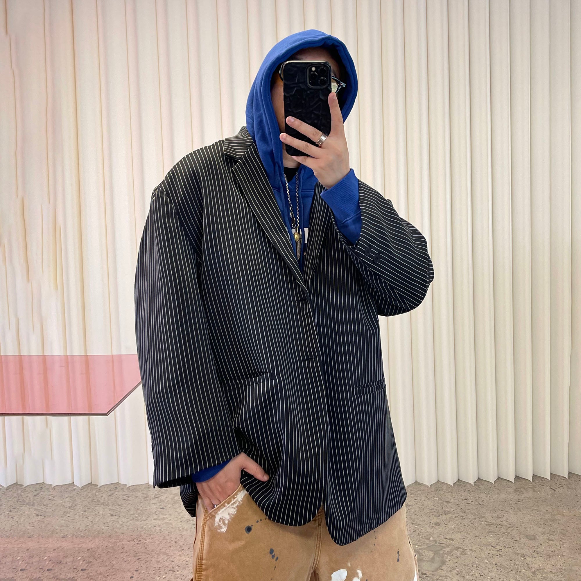 ME DA IGUAL Stripe Notched Lapel Oversized Blazer