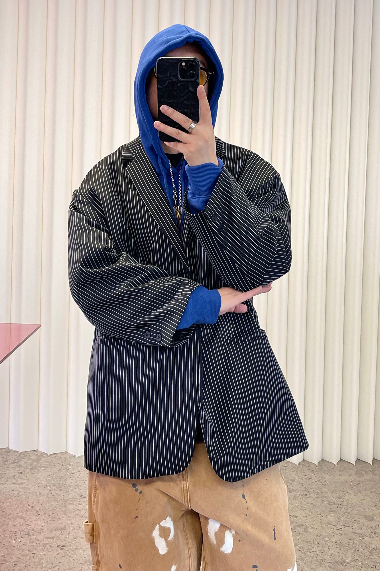 ME DA IGUAL Stripe Notched Lapel Oversized Blazer