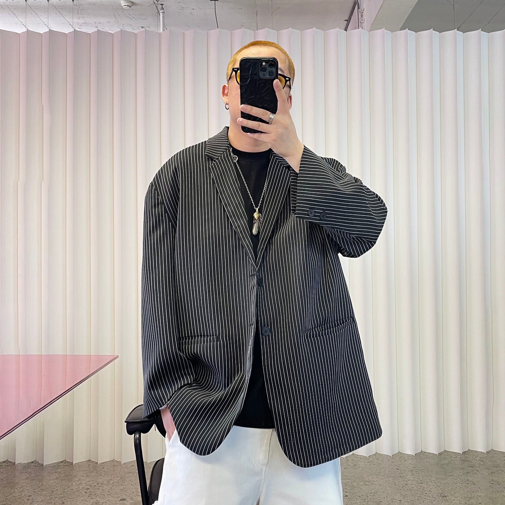 ME DA IGUAL Stripe Notched Lapel Oversized Blazer